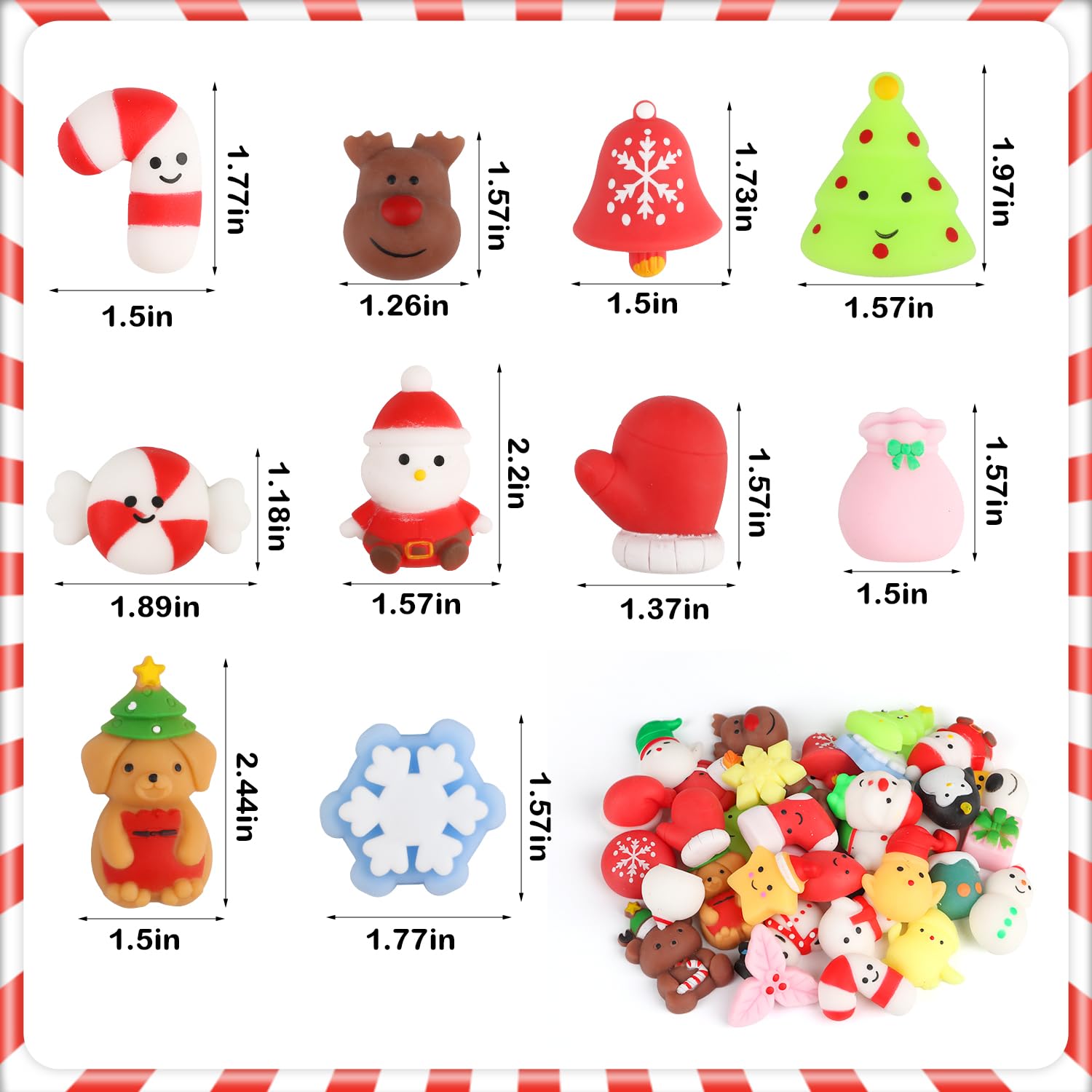 36 PCS Christmas Mochi Squishy Toys - Xmas Stress Relief Anxiety Toys for Kids, Party Favors, Stocking Stuffers & Gifts (Perfect for Holiday Parties, Classroom Rewards & Sensory Play)