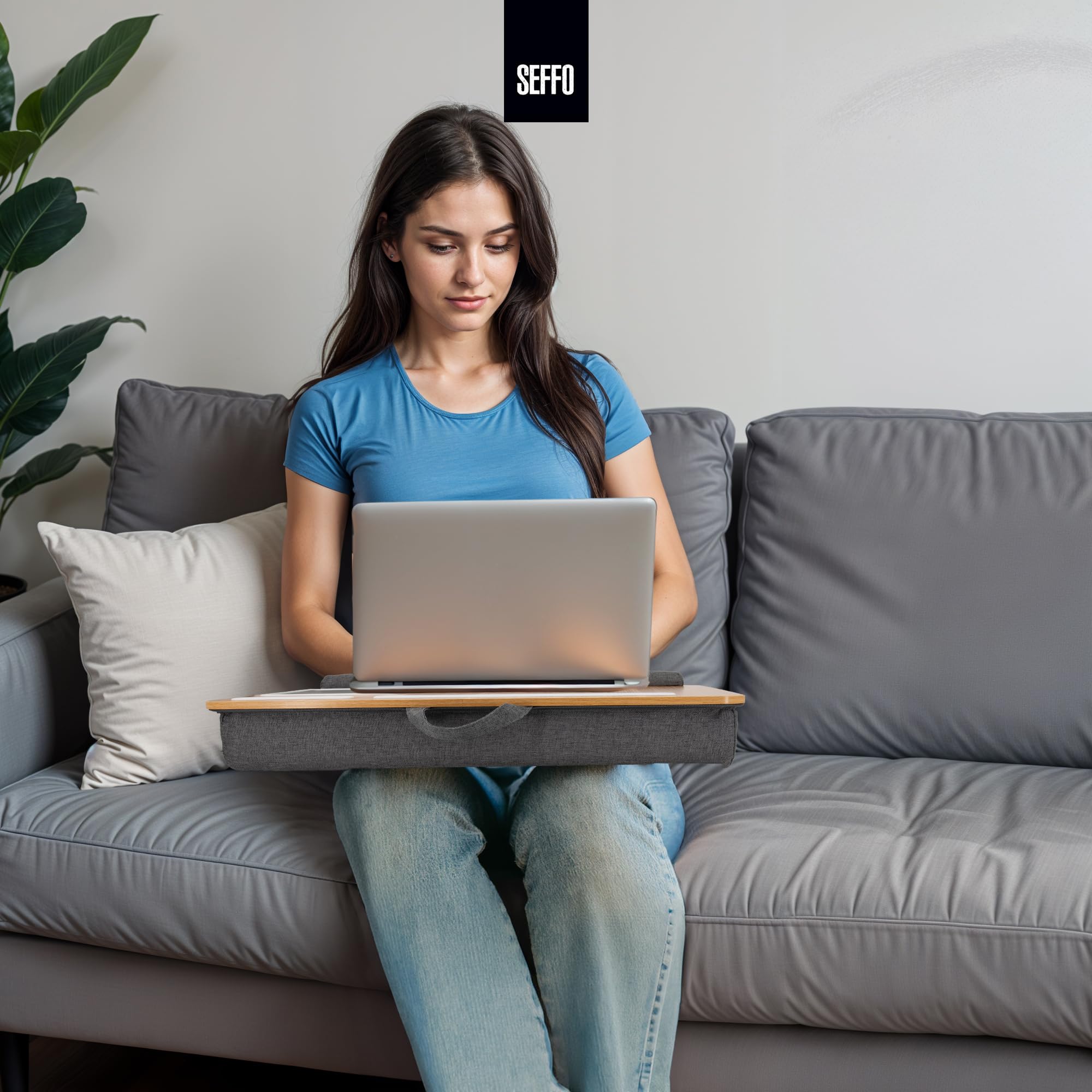 SEFFO Large Lap Desk with Cushion - Portable Laptop Tray Stand with Built-in Mouse Pad & Device Holder - Ergonomic Work Platform for Home Office, Gaming & Writing on Bed - Fits 17 Inch Laptops - Perfect for Remote Work, Online Classes & Cozy Workspaces