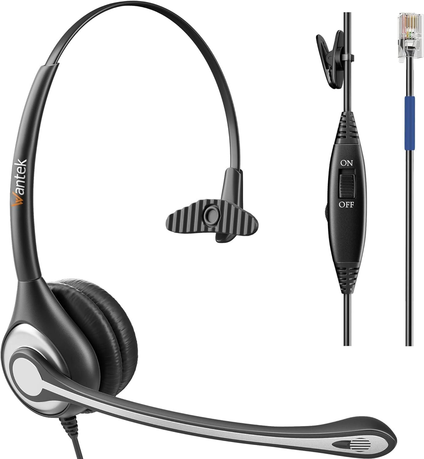 Wantek Noise Cancelling Headset with Microphone & Mute Switch - RJ9 Telephone Headset Compatible with Cisco 6851/6945/7841/7861/7942/7945/7961/7962/7965/8811/8841 Office Phones - Perfect for Call Centers & Remote Work