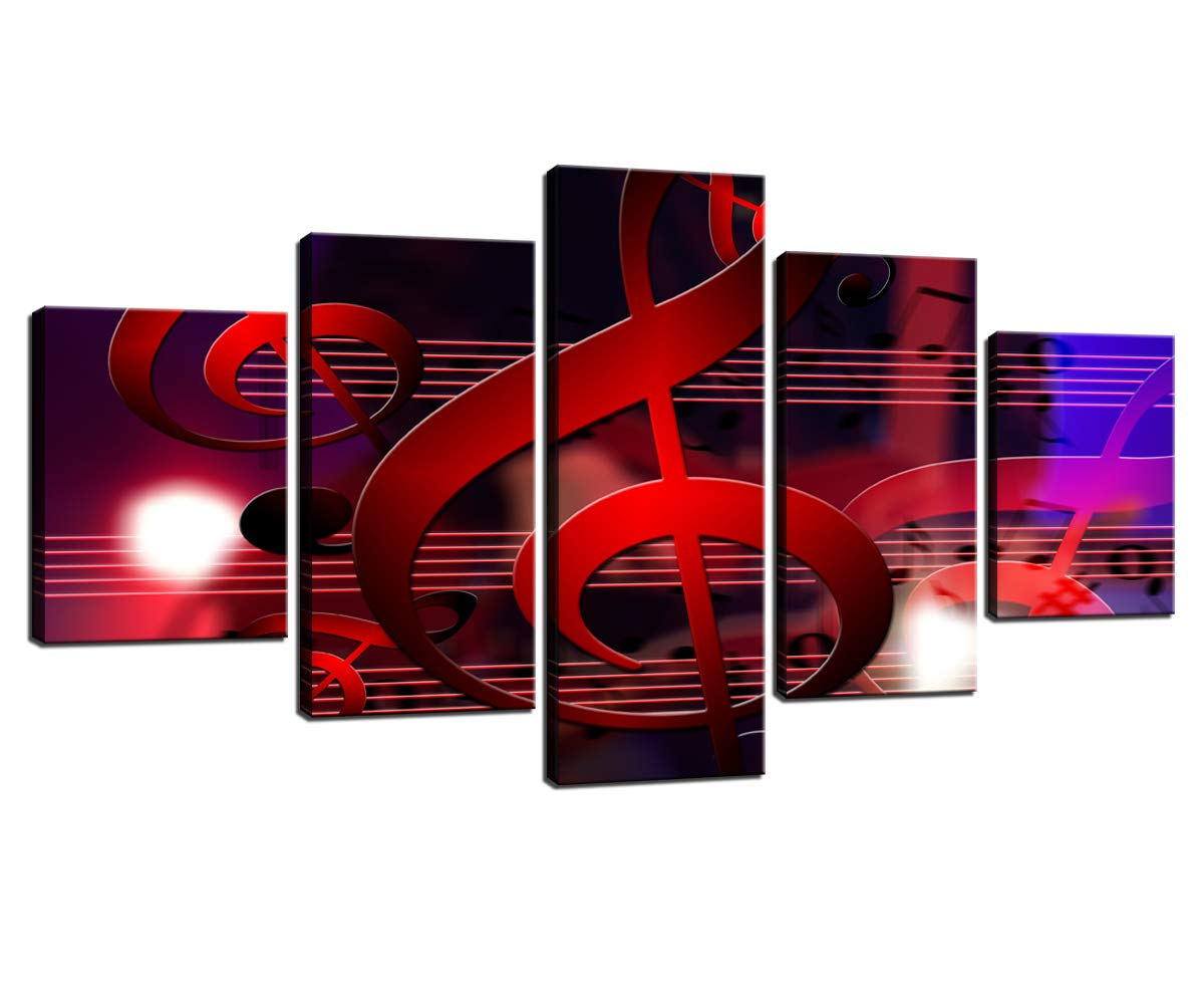 Wall HDQ Abstract Music Note Canvas Wall Art Paintings - 5 Piece Set (60''W x 32''H) Stretched and Framed Ready to Hang for Home, Living Room, Bedroom, Office, and Studio Decoration