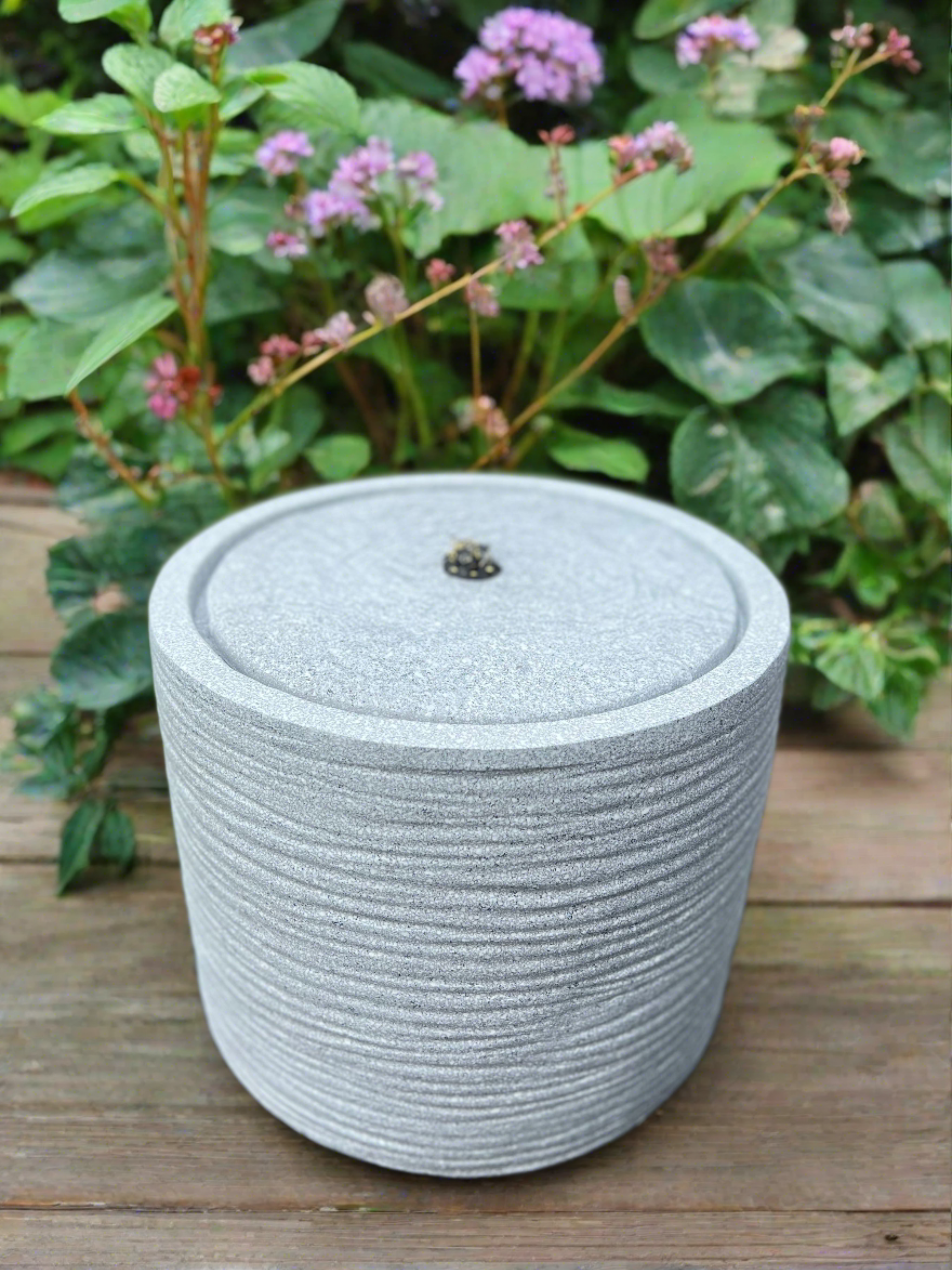 Round LED Water Fountain with Lights - Plug-in Powered, Light Grey (36x36x28cm) - Perfect for Indoor/Outdoor Garden, Patio, and Home Decor