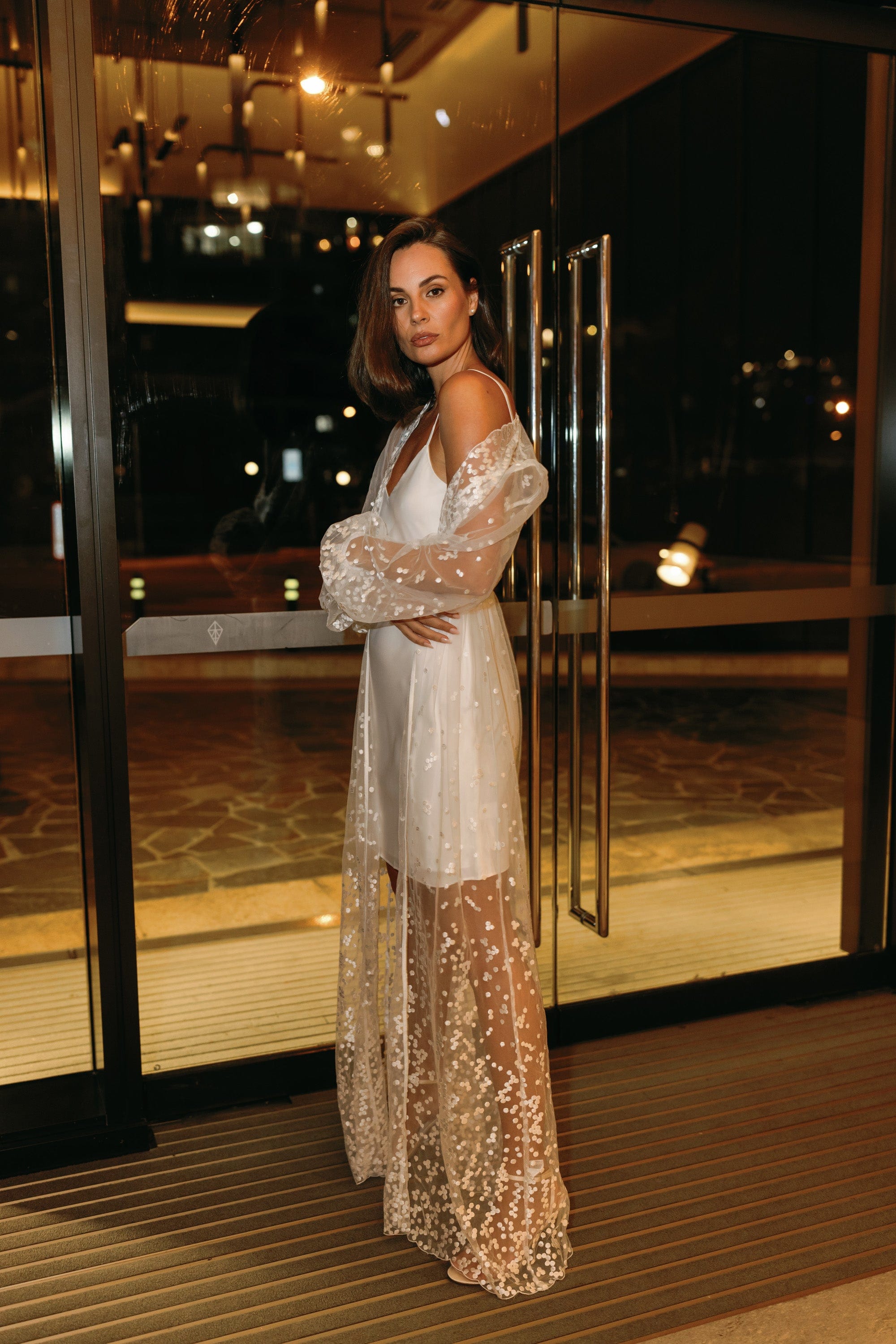 Adelina Elegant Lace Maxi Bridal Robe with Slip - Perfect for Wedding Dressing Room, Bridal Shower & Photo Shoots