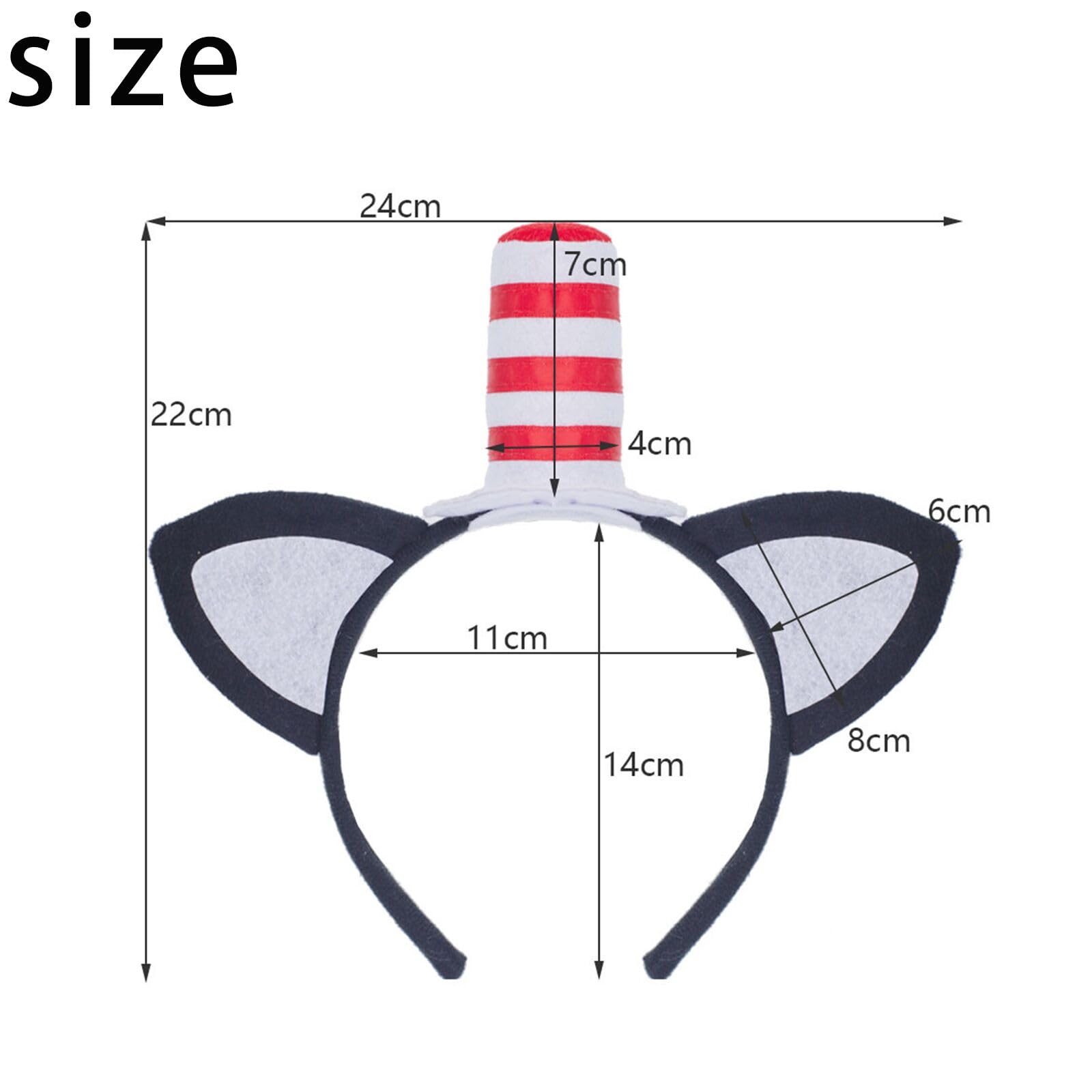 NUMJAW Dr. Seuss Hat Headbands - Cat Headband with Stovepipe Hat & Bow Tie, Book Character Costume Accessories for Halloween, Cosplay Parties, and Themed Events (Red & White)