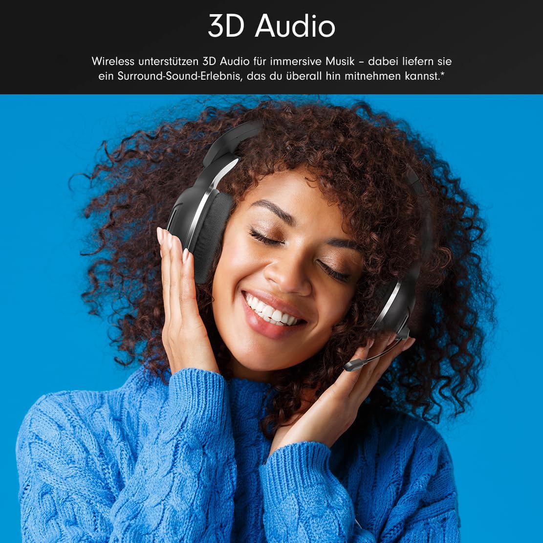 Wantek Bluetooth Headphones with Hybrid Active Noise Cancellation, 3D Audio & 48H Battery - Wireless Over-Ear Headphones for Work, Travel & Gaming (Dual Device Connection)