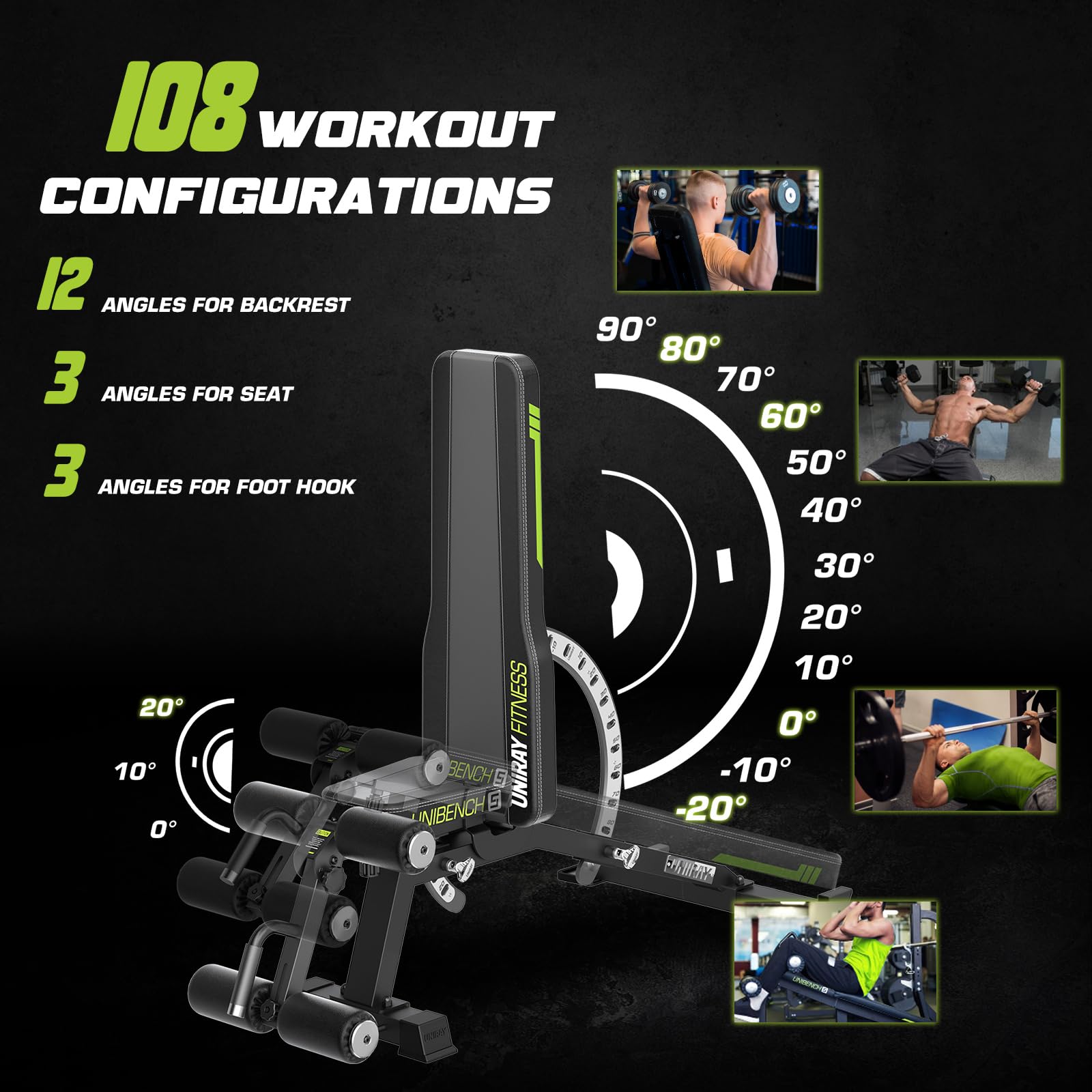 Adjustable Weight Bench for Home Gym - 1200LBS Capacity, Multi-Position Back/Seat/Foot Hook for Strength Training & Bench Press - Perfect for Home Workouts, Bodybuilding & Fitness Exercises