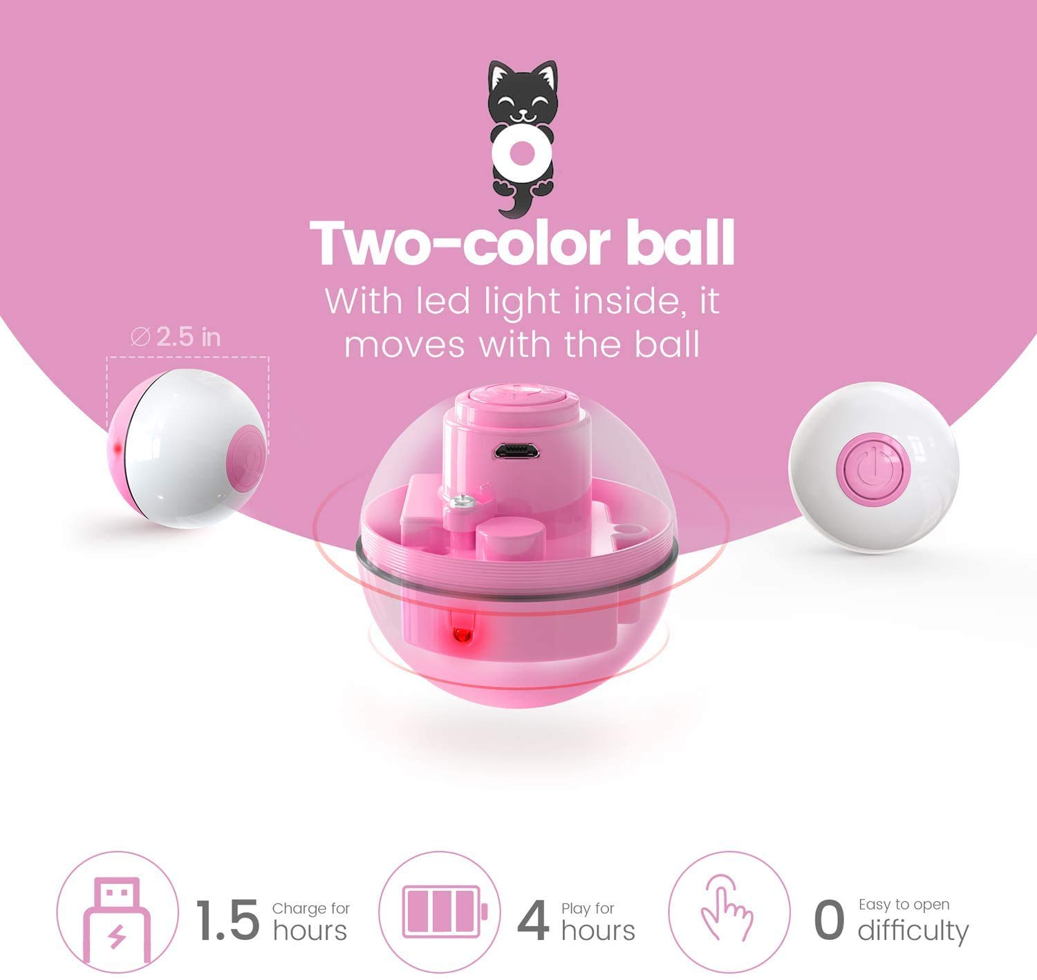 IOKHEIRA 4th Gen Interactive Cat Toys Ball - Auto 360° Self-Rotating USB Rechargeable LED Cat Toy for Indoor Cats & Kittens - Perfect for Playtime, Exercise and Boredom Relief