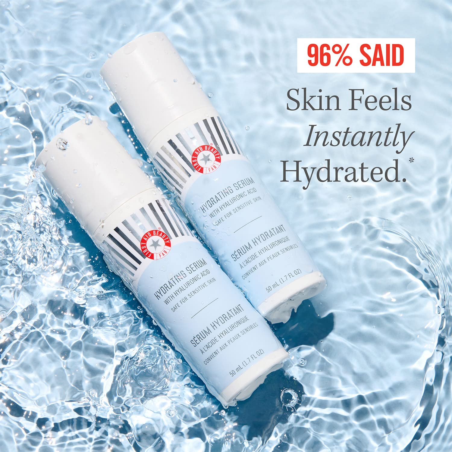 First Aid Beauty Hydrating Serum with Hyaluronic Acid - 24 Hour Moisture Boost, Lightweight Face Serum with Squalane & Colloidal Oatmeal for Sensitive Skin, 1.7 oz | Daily Skincare Routine, Dry Skin Relief, Post-Cleansing Hydration