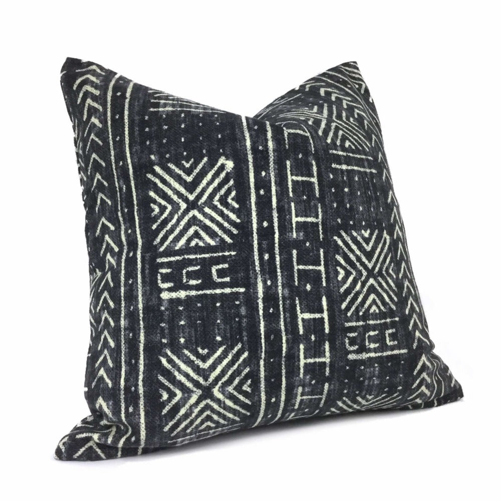 Genevieve Gorder Mali Mudcloth African Tribal Print Black Cream Pillow Cover - Bohemian Home Decor for Living Room, Bedroom & Sofa