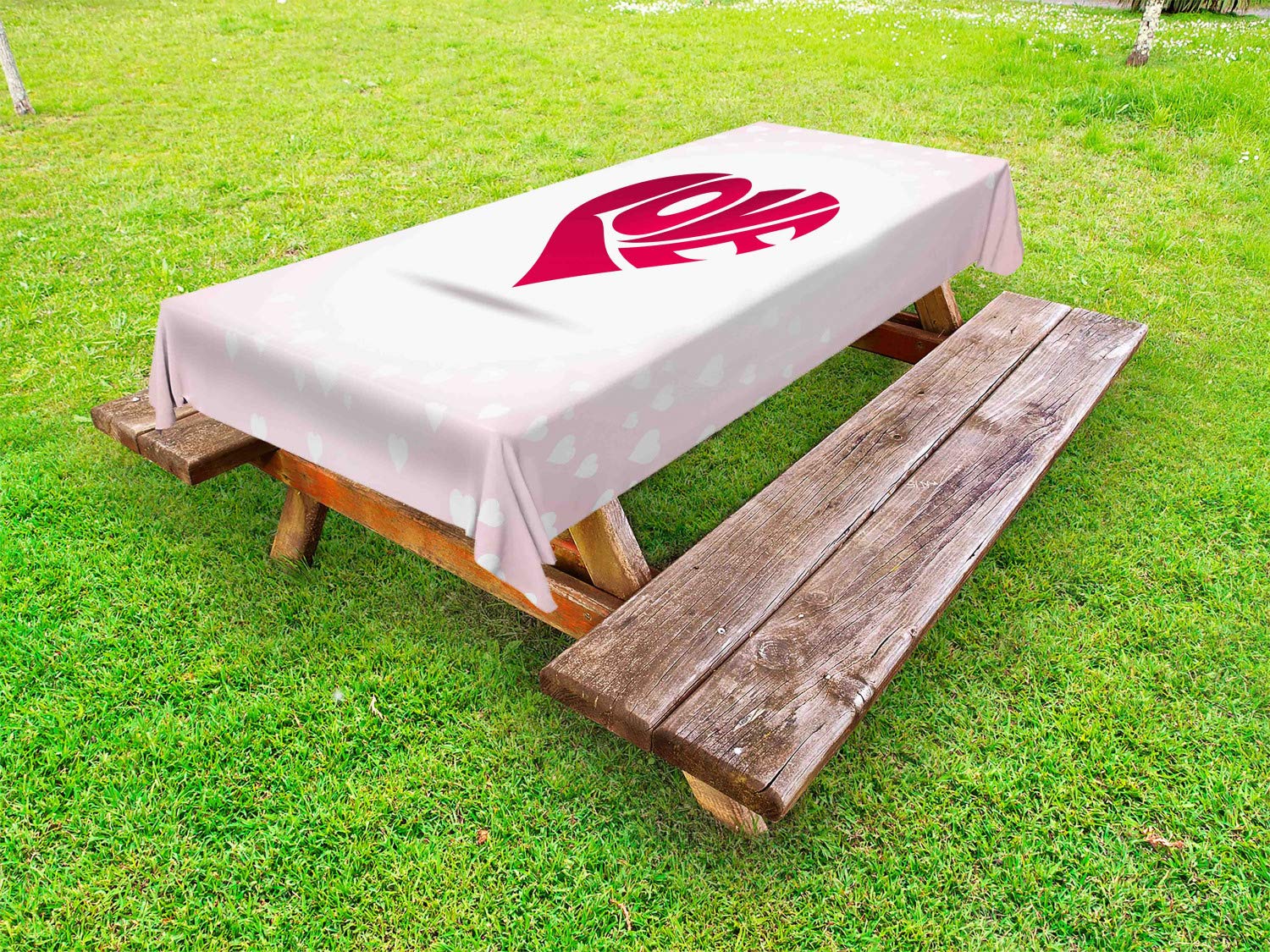 Ambesonne Valentine's Day Tablecloth - Heart Print Washable Picnic Table Cover 58x120 Inches, Vintage Love Theme in Pale Pink Red White - Perfect for Outdoor Dining, Romantic Dates & Anniversary Decorations