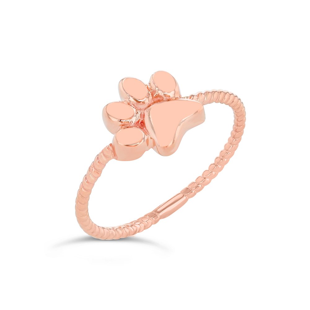 10k Rose Gold Dog Paw Print Statement Rope Ring for Women - Elegant Pet Lover Jewelry Gift for Dog Moms, Perfect for Everyday Wear & Special Occasions