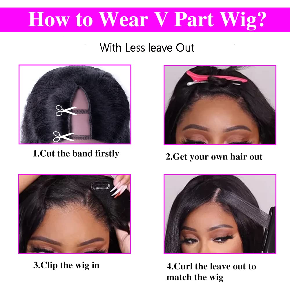 Xagujpo V Part Wig Human Hair Body Wave for Black Women - 100% Remy Human Hair No Sew In No Glue U Part Wig 180% Density Natural Color (26 Inch) - Perfect for Daily Wear, Parties & Special Occasions