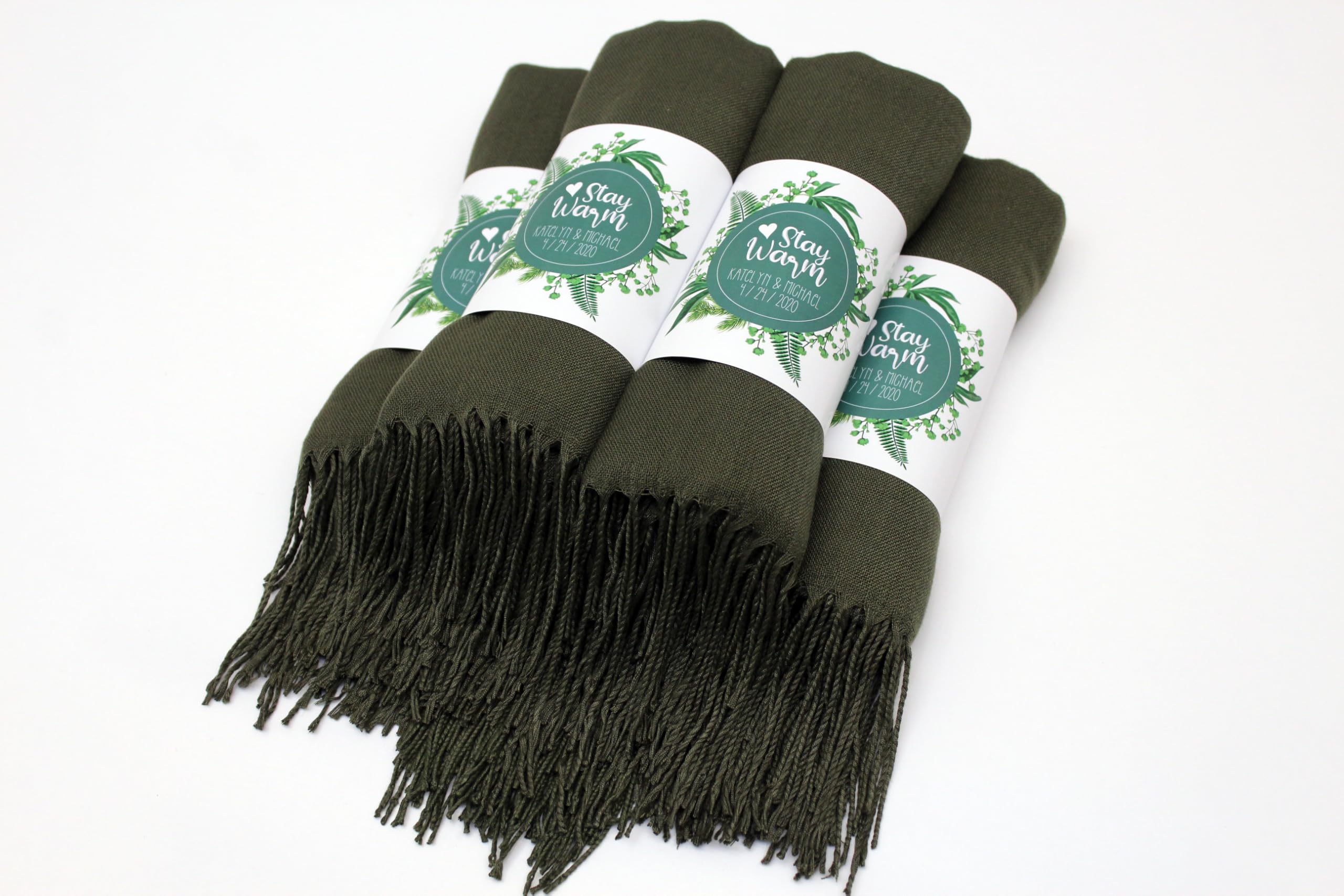 25 Pcs Soft Pashmina Shawl for Women - Personalized Elegant Scarf, Evening Dress Wrap, Wedding Guest Favors, Bridal Shawl & Bridesmaid Gift (Army Green) - Perfect for Weddings, Parties & Special Occasions