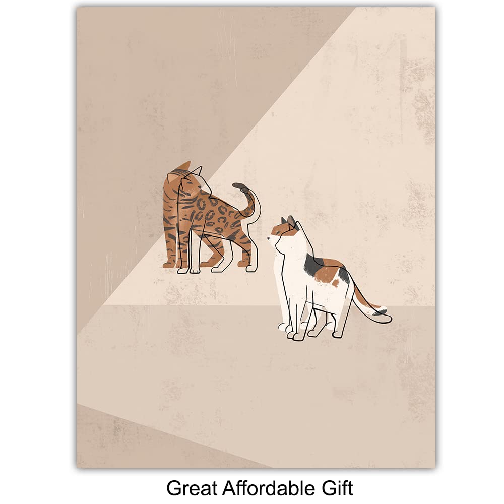 Abstract Minimalist Cat Wall Art - Mid Century Modern Cat Lover Gift for Women - Aesthetic Cat Posters - Cute Home Decor - Wall Collage Kit - Boho Bohemian Style - Geometric Line Art - Perfect for Living Room, Bedroom & Office Decor