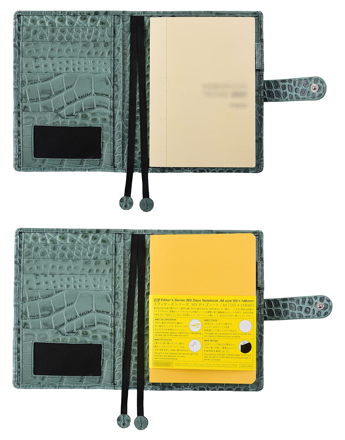 Premium Genuine Leather A6 Planner Cover with Pen Loop, Card Slots & Zipper Pockets - Personal Organizer for Moleskine, Filofax & Most A6 Notebooks (Crocodile Green) - Perfect for Work, School & Daily Planning