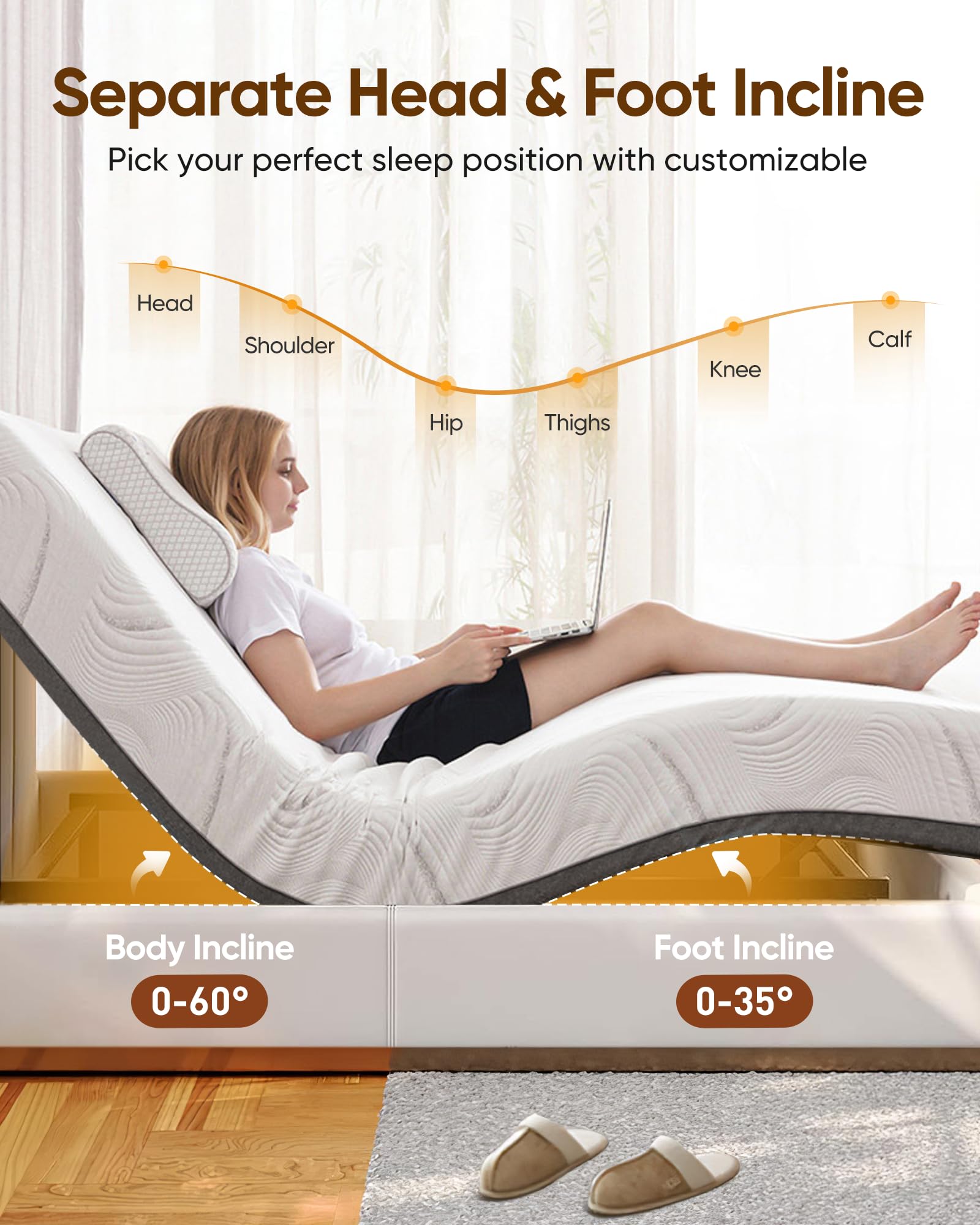 Twin XL Adjustable Bed Base Frame with 3-Speed Massage & USB Ports - Wireless Remote, Zero Gravity & Height Adjustment - Perfect for Home, Office & Guest Room Comfort