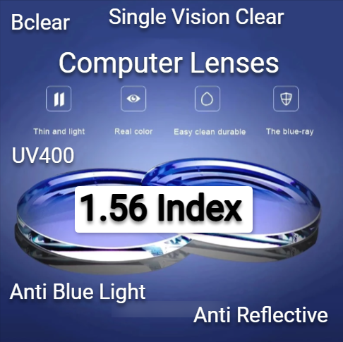 BCLEAR 1.56 Index Single Vision Anti-Blue Light Computer Glasses - Clear Lenses for Digital Eye Strain Relief | Perfect for Office Work, Gaming & Screen Time