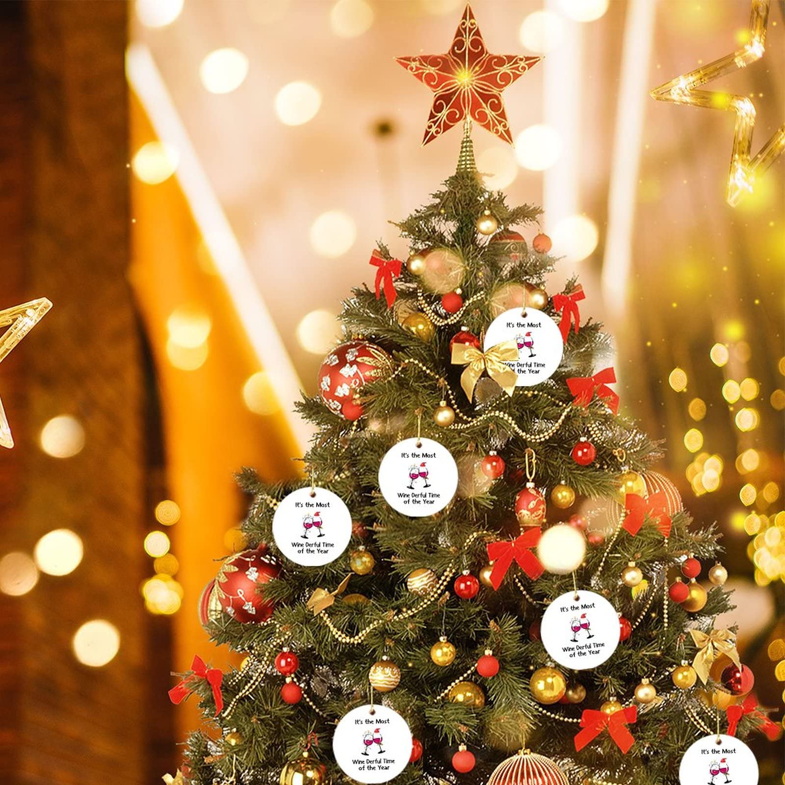 Funny Wine Lover Ceramic Christmas Ornaments - Unique Holiday Tree Decorations for Wine Enthusiasts - Perfect Gift for Christmas Parties & Wine Tasting Events