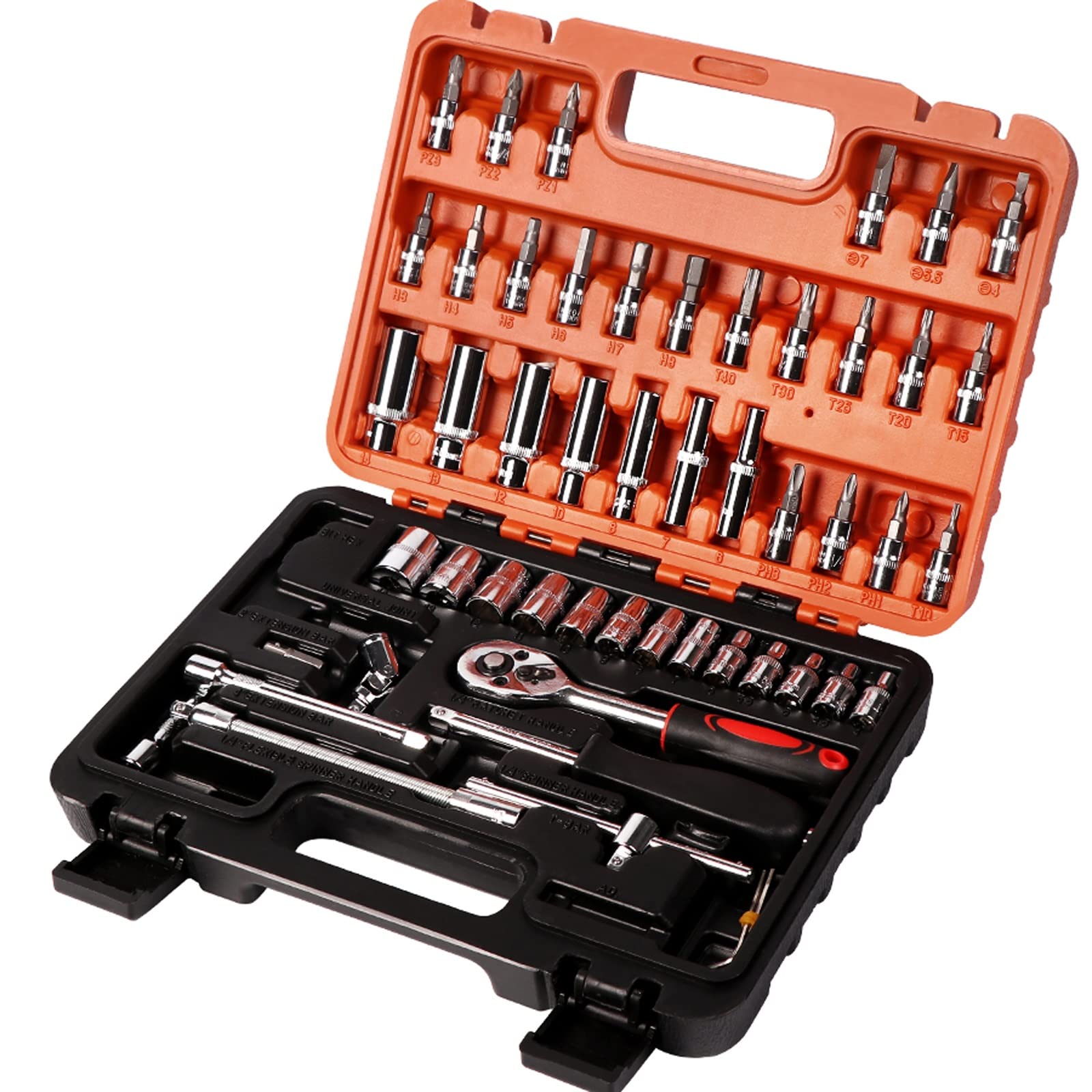 53-Piece Mechanics Tool Kit & Socket Set - Ratchet Wrench, Spanner, Screwdriver for Car Repair & DIY Projects | Professional Automotive & Home Maintenance Tools