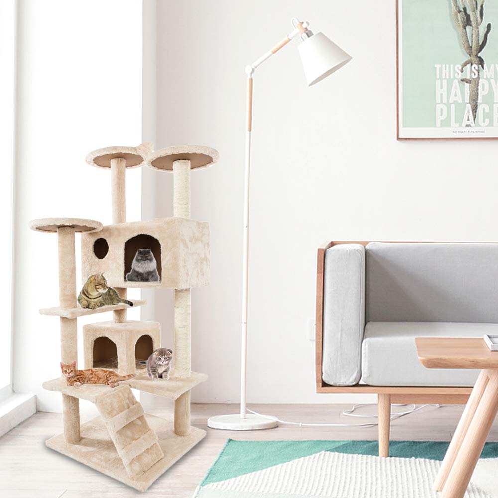 Premium Cat Tree for Kittens - Multi-Level Cat Climb Tower with Scratching Posts & Cozy Pet Bed - Beige Cat Furniture for Indoor Play & Relaxation | Perfect for Small Spaces & Active Cats