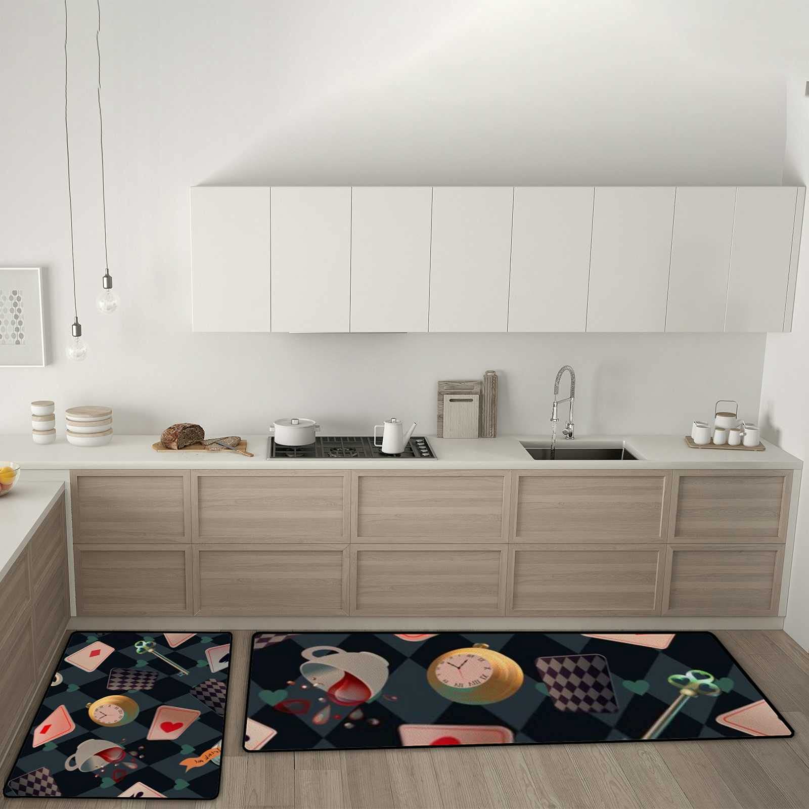 **2-Piece Anti-Fatigue Kitchen Rugs Set - Non-Slip, Washable Comfort Floor Mats for Standing - Floating Wonderland Design - Perfect for Home, Kitchen, and Office Use**