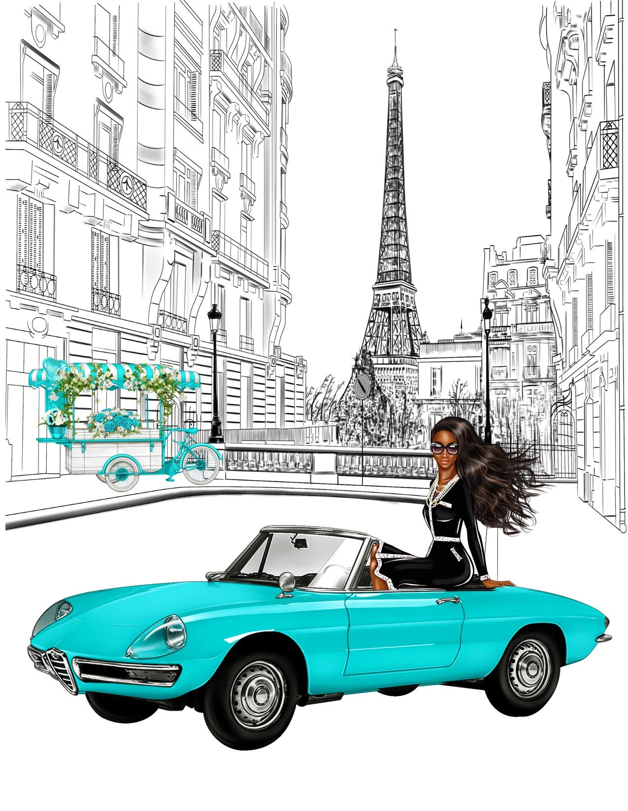 African American Fashion Wall Art - Set of 4 Unframed Prints in Black & Teal for Tween Teen Girl Room Decor | Paris Inspired Bedroom Aesthetic | Perfect for Dorm, Nursery & Gift Giving