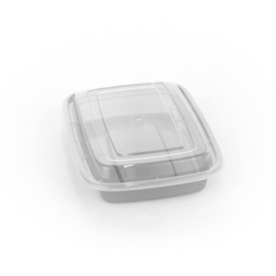 16 oz Rectangle Silver Plastic To-Go Food Containers with Clear Lid - Microwave Safe (7.75