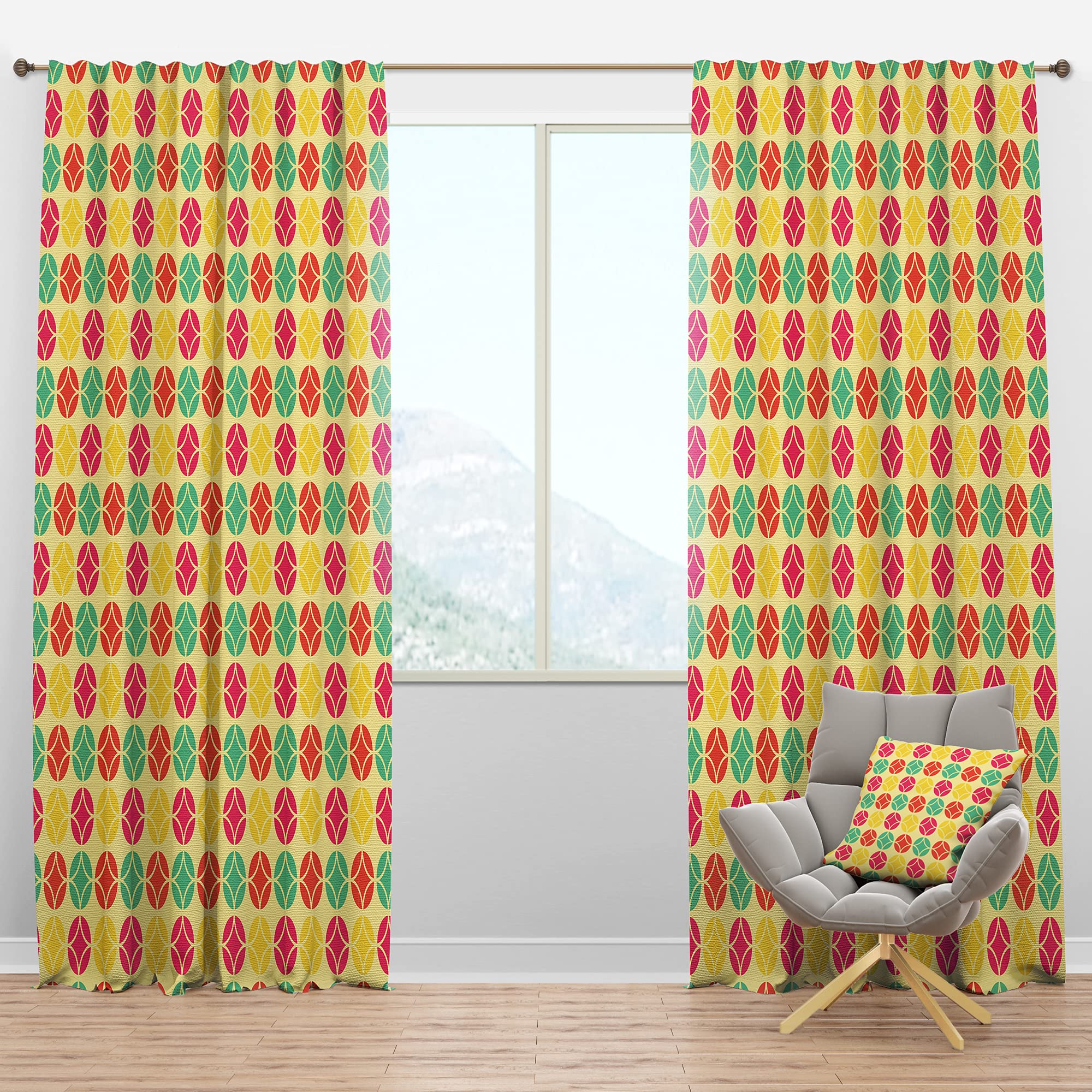 DesignQ Blackout Curtains 'Retro Circular Pattern VII' - Thermal Insulated Single Panel (52x63 inches) for Bedroom & Living Room - Noise Reducing & Energy Saving Window Treatment for Better Sleep & Privacy