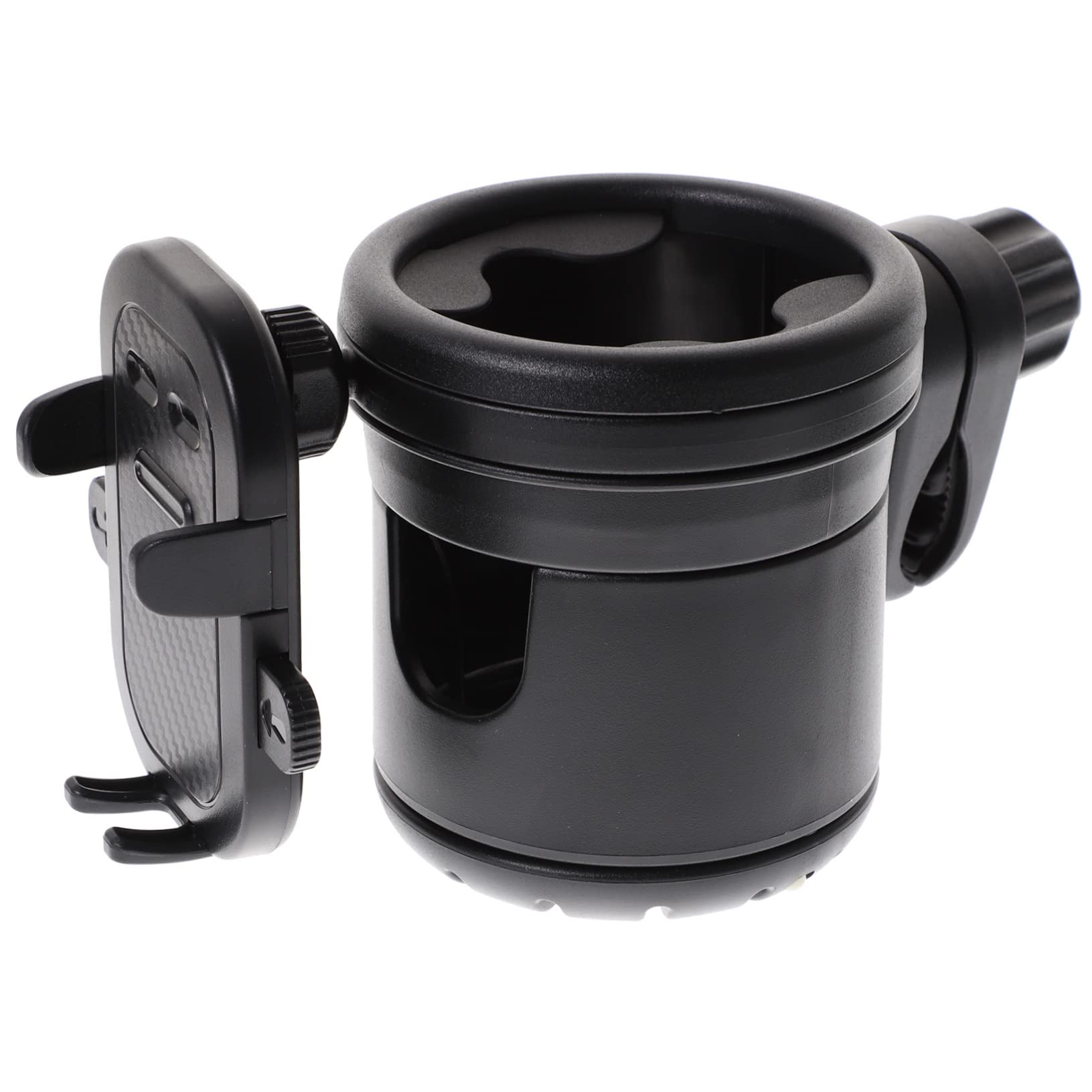 BIUDECO Universal Stroller Cup Holder with Phone Pocket - Black Pram Organizer for Baby Bottles, Drinks & Smartphones - Perfect for Walking, Jogging & Shopping with Your Stroller