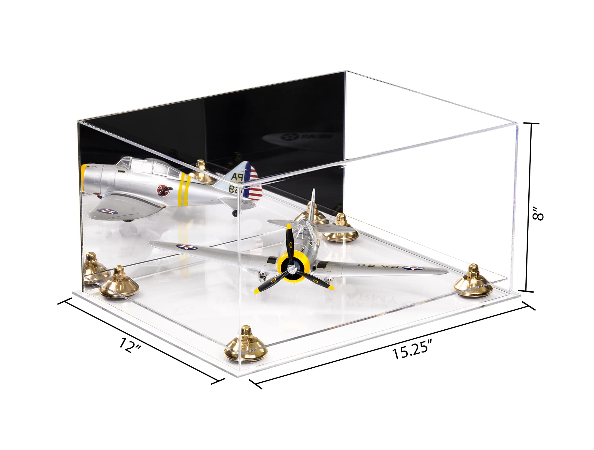 Premium Acrylic Display Case with Mirror & Gold Risers - 15.25