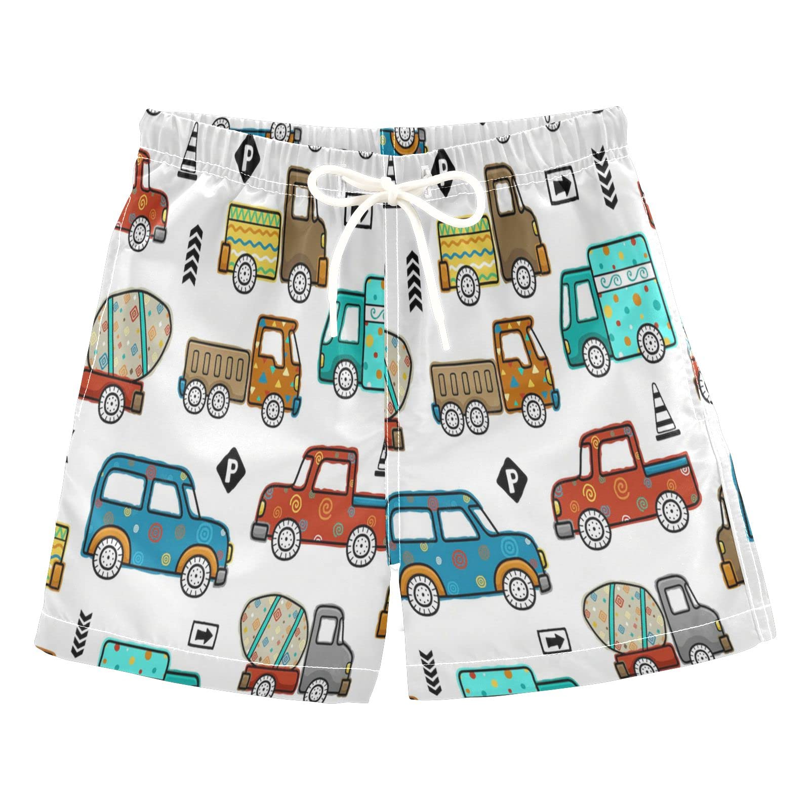 **Hand Drawn Cars Boys Swim Trunks - Toddler Beach Board Shorts for Kids (2T) - Perfect for Pool, Beach & Summer Water Play**
