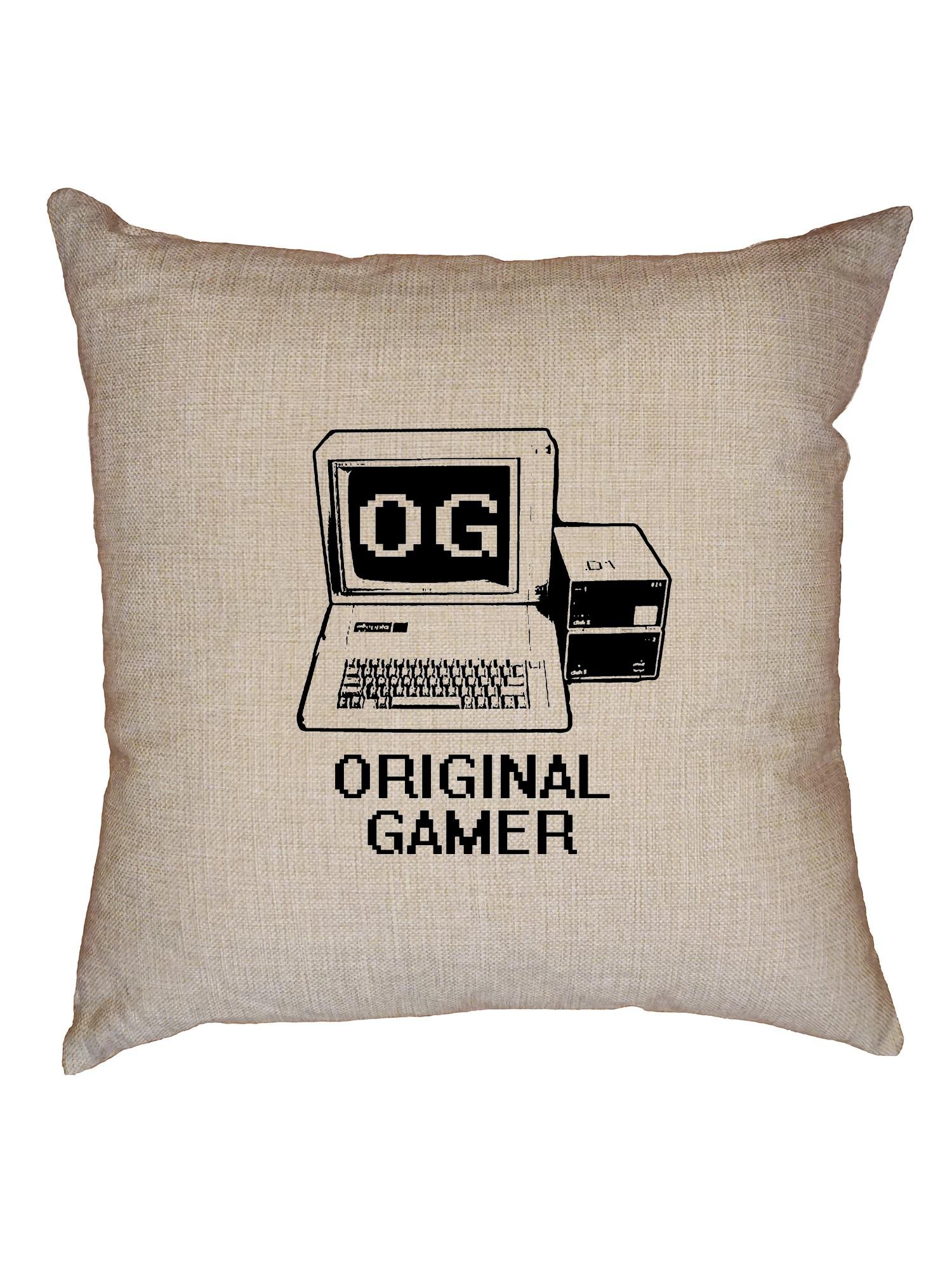 Funny Retro Computer Video Gamer Throw Pillow Cover - Hollywood Thread Decorative Linen Cushion Case with Insert - Perfect for Gaming Room, Office Decor & Geek Gift