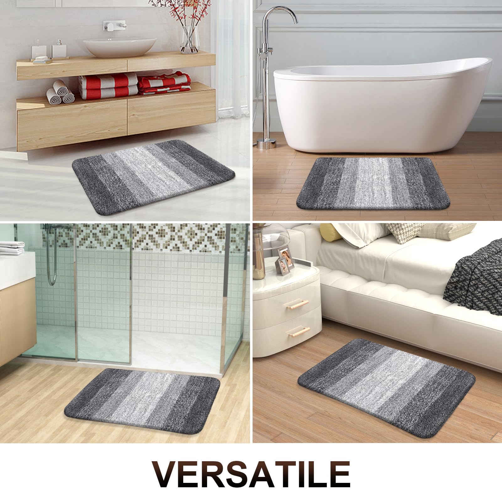 OLANLY 2-Piece Soft Absorbent Microfiber Bathroom Rug Set - Non-Slip Machine Washable Plush Shaggy Bath Mats (30