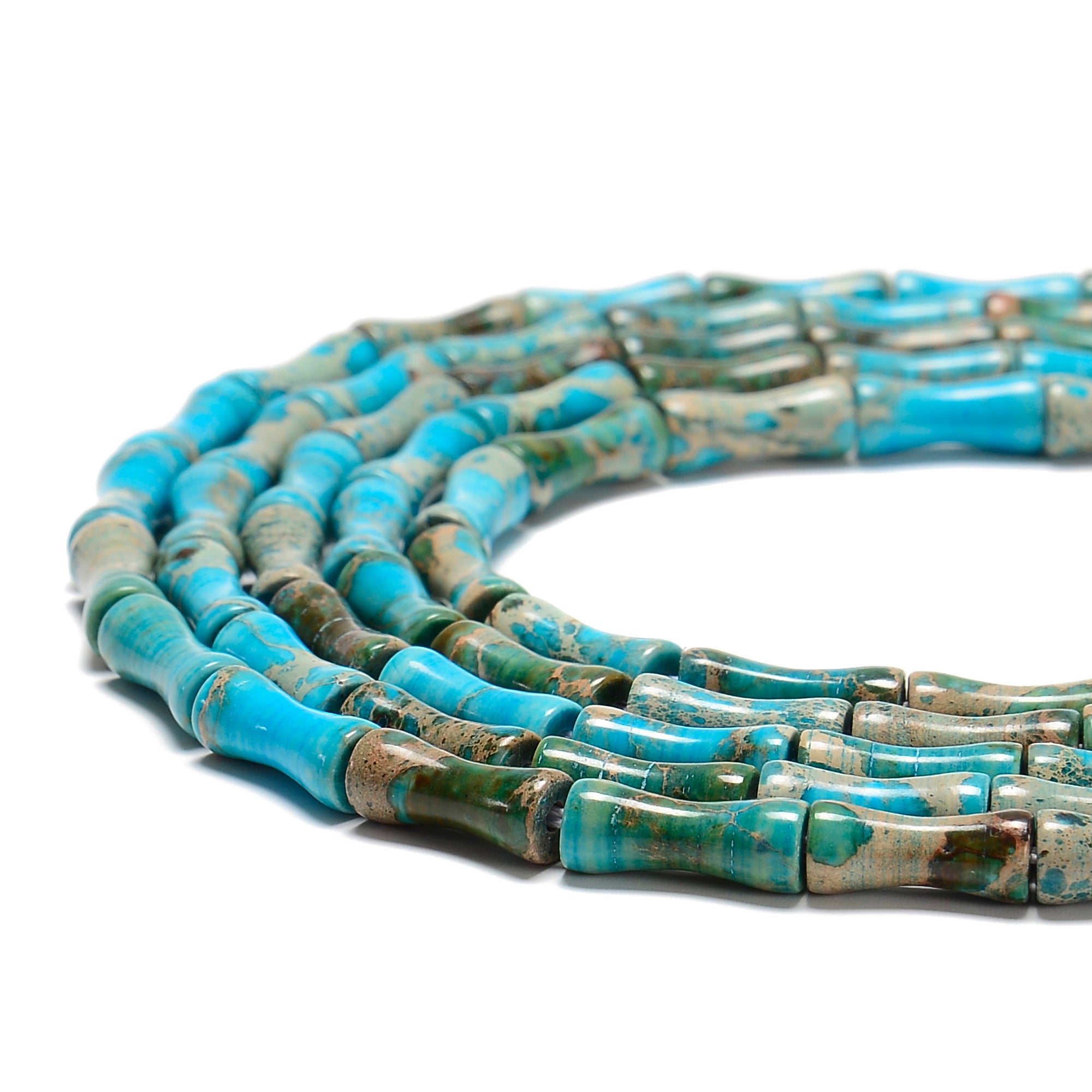 Natural Light Blue Sea Sediment Jasper Bamboo Tube Beads - 5x13mm Size, 15.5 Inch Strand - Perfect for Jewelry Making, DIY Bracelets & Necklaces, Meditation Beads & Spiritual Crafts