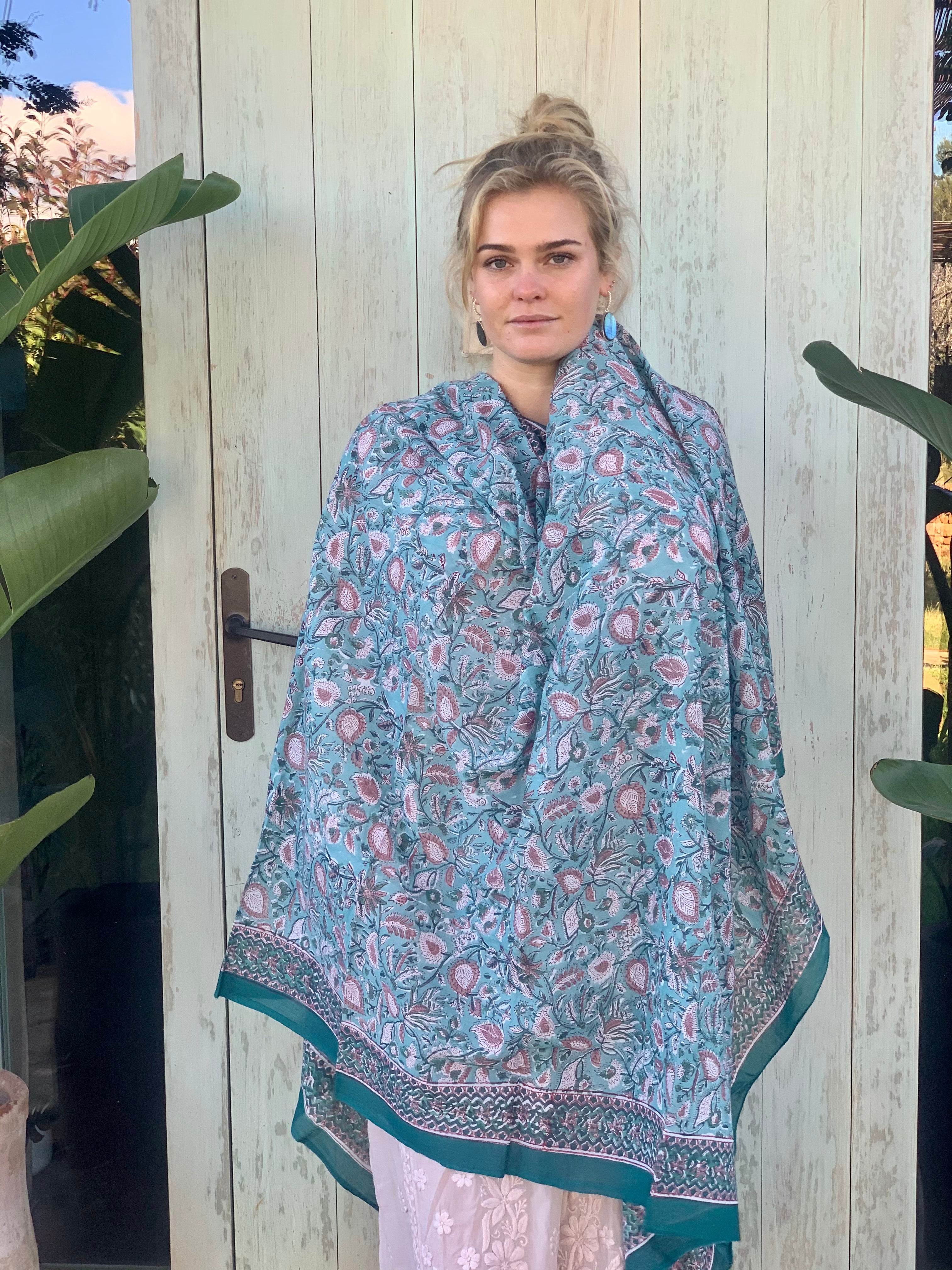 Stylish Block Print Cotton Sarong Pareo Shawl - New Collection for Beach, Pool & Summer Fashion