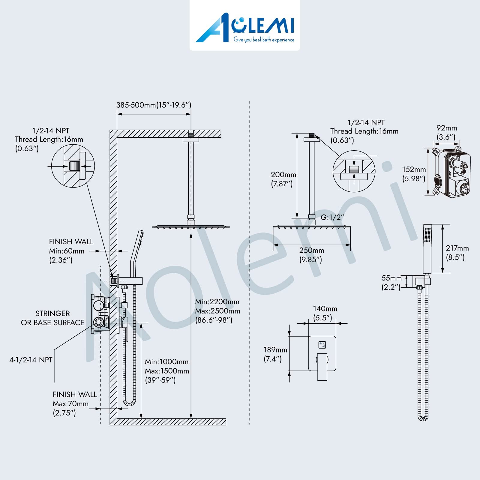 Aolemi 10 Inch Ceiling Mount Shower System - Brushed Nickel Shower Faucet Set with Rough-in Valve, Shower Trim Kit & Single Handheld Spray - Perfect for Modern Bathroom Renovations and Spa-like Shower Experience