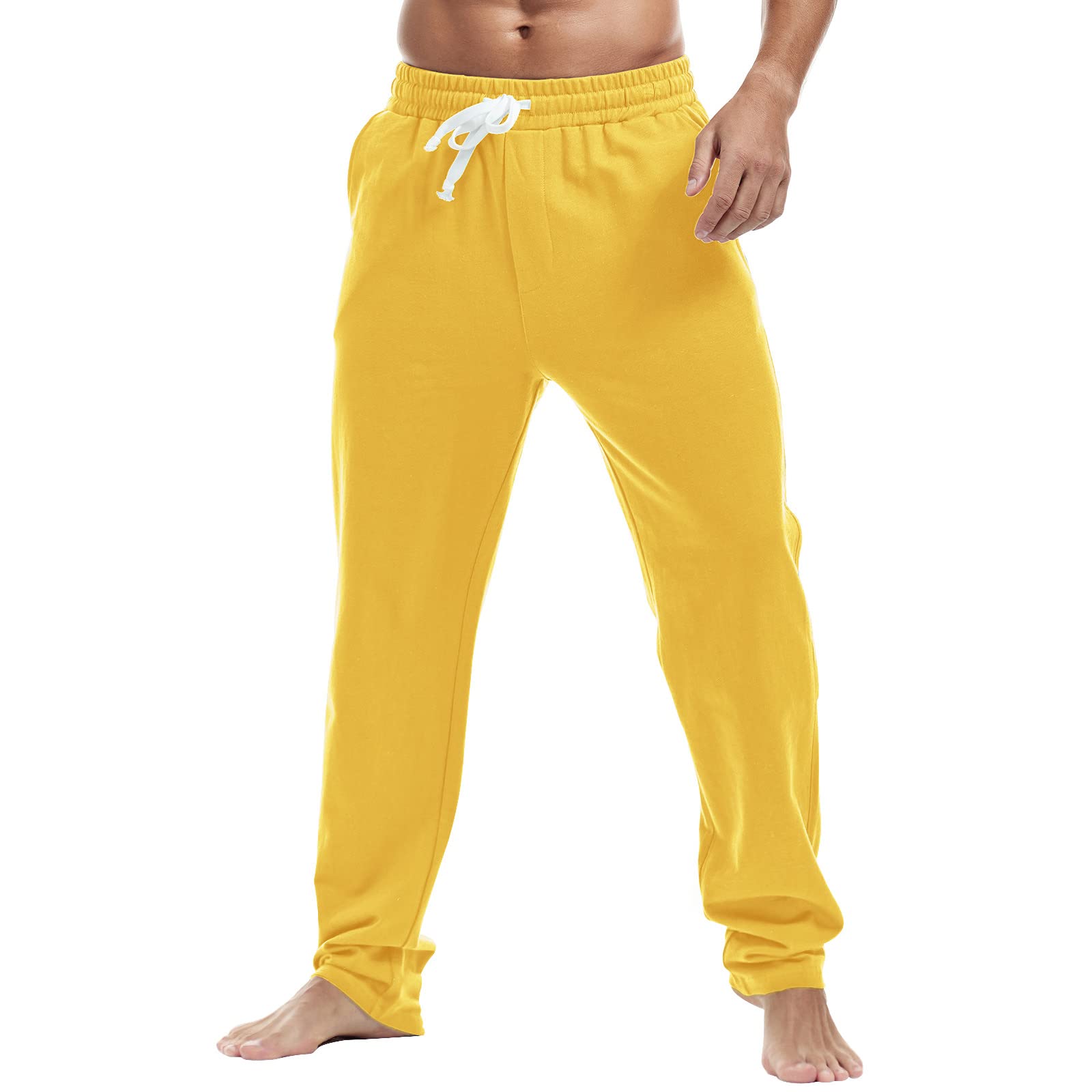 AMY COULEE Men's Cotton Athletic Pants - Open Bottom Running Sweatpants, Straight Leg Casual Joggers with Pockets - Perfect for Gym, Workout & Lounge Wear