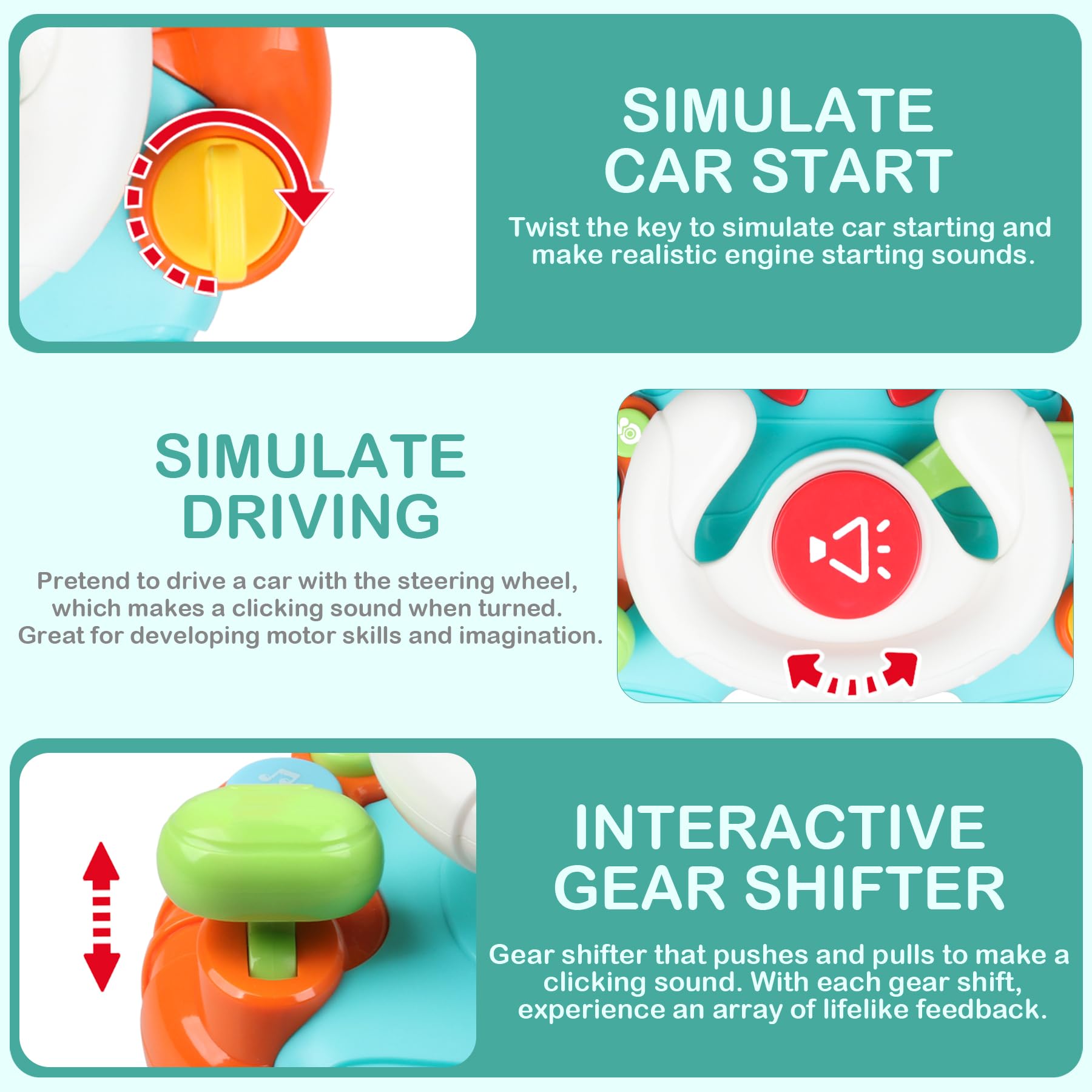 Montessori Baby Sensory Learning Toys with Sound & Light - Interactive Steering Wheel Music Toy for Infants 6-18 Months - Toddler Travel Activity & Shower Gift for 1-3 Year Old Boys Girls - Perfect for Car Rides, Early Learning & Developmental Play