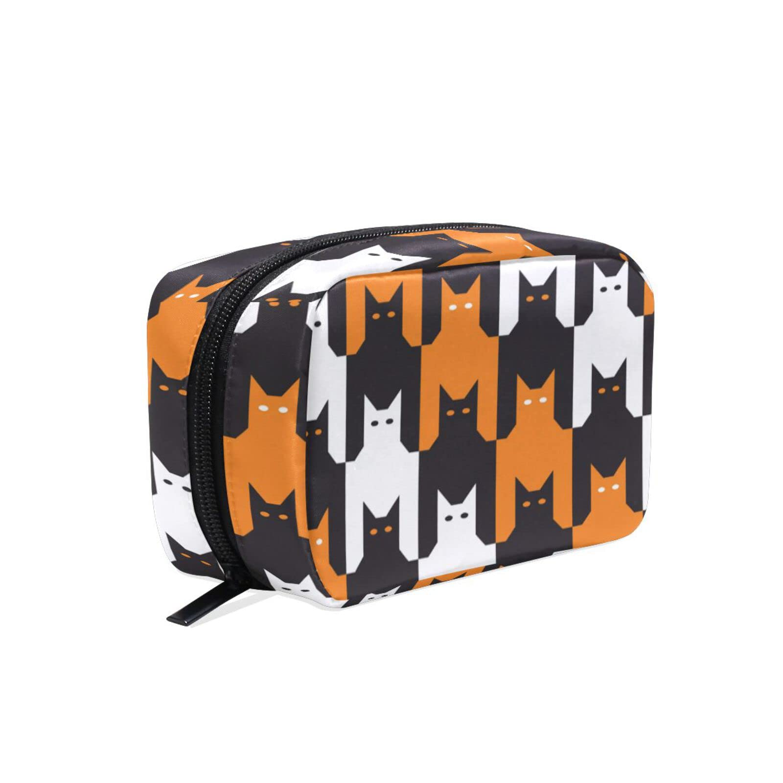 JHKKU Black Cat Print Makeup Bag - Square Cosmetic Pouch with Zipper for Women | Travel Toiletry Organizer | Perfect for Daily Use, Vacation & Gift Giving