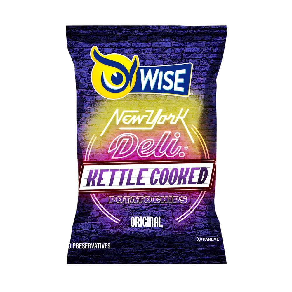 WISE Snacks NY Deli Kettle Cooked Potato Chips, Original Flavor, 0.75oz (40 Count) - Gluten Free, Crunchy Snacks for Parties, School Lunches & On-the-Go Snacking