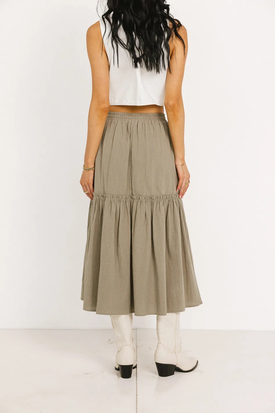 Aspen Midi Skirt in Olive Green - Women's A-Line Skirt with Pockets | Perfect for Casual Outfits, Office Wear & Fall Fashion