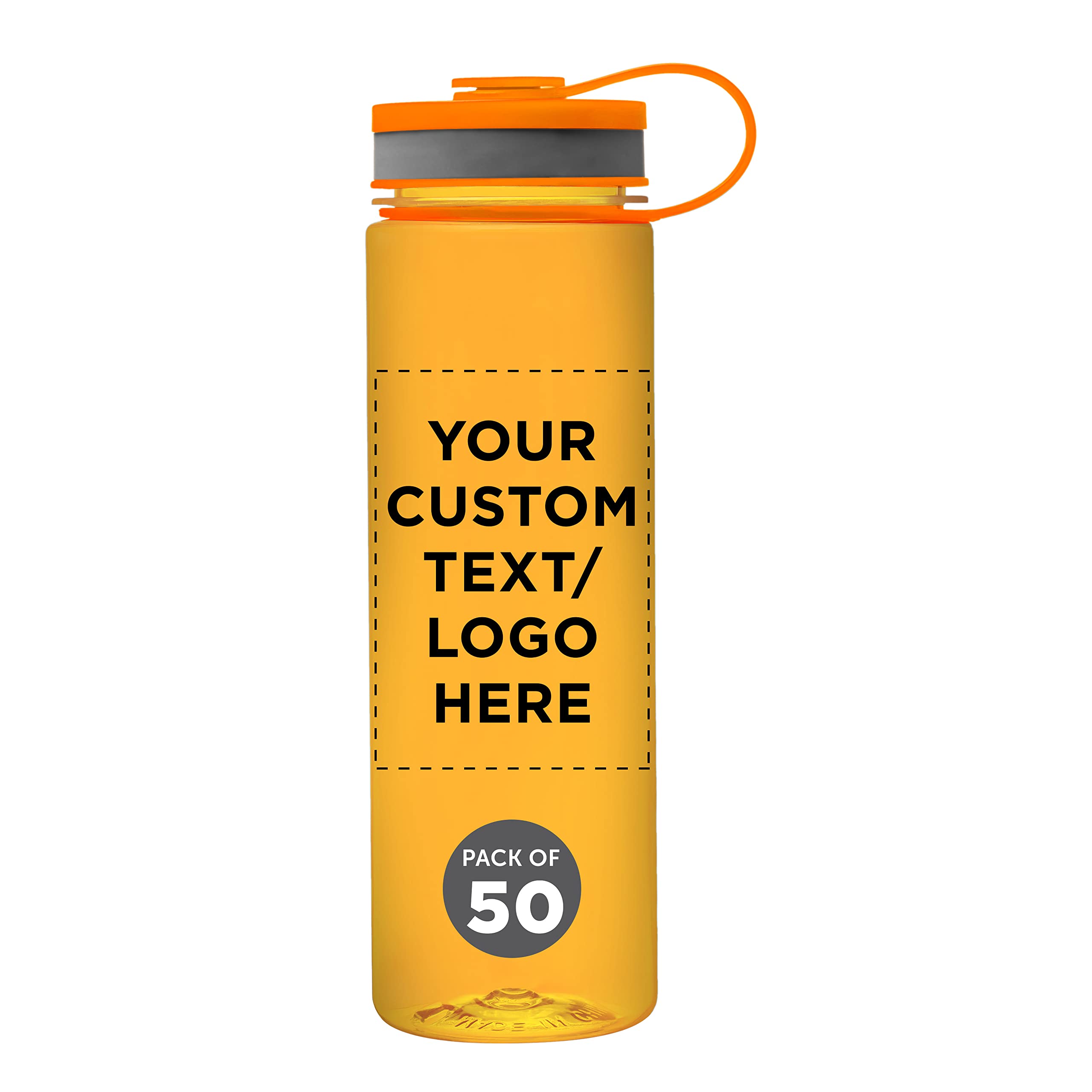 Custom 26 oz Wide Mouth Water Bottles - Bulk Pack of 50, BPA Free, Personalized with Logo - Perfect for Gym, Camping, Hiking, School & Team Events - Orange Sports Water Bottles for Hydration On The Go
