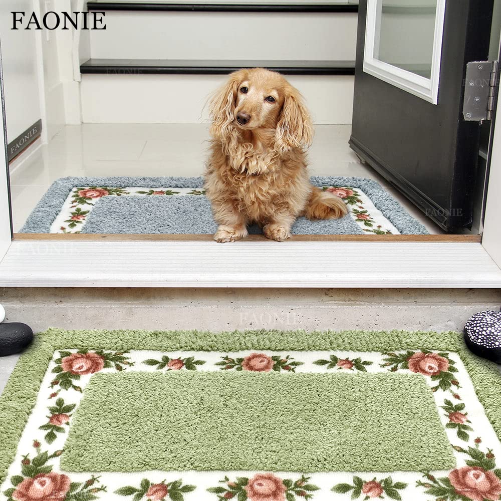 Floral Rose Shaggy Area Rug - Soft Non-Slip Bath Mat & Living Room Carpet, Light Green Large Size - Perfect for Bedroom Decor, Bathroom Shower & Cozy Home Flooring
