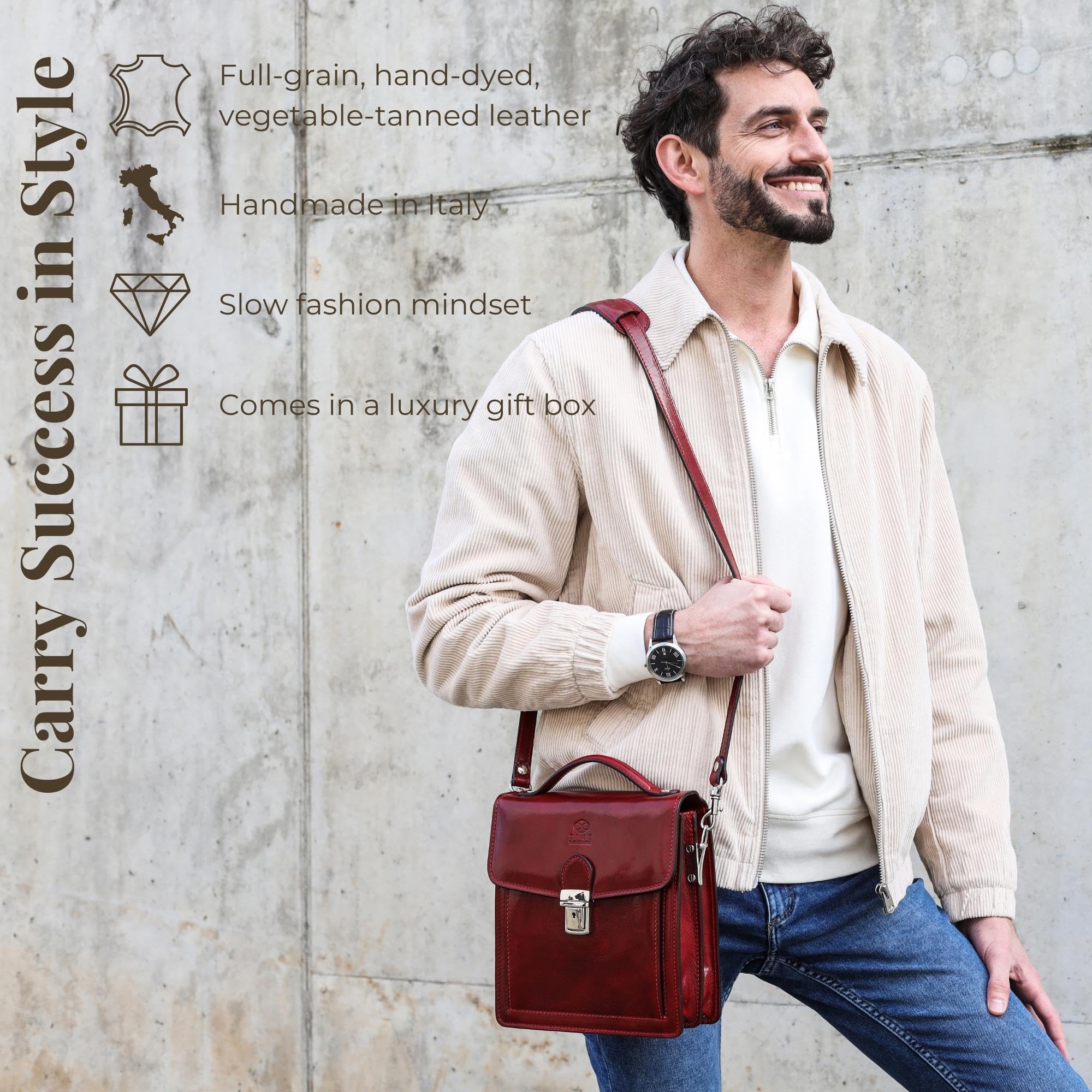 Premium Italian Leather Messenger Bag for Men - Durable Crossbody Briefcase with Time Resistance - Gift Box Included - Perfect for Business, Travel & Daily Commute