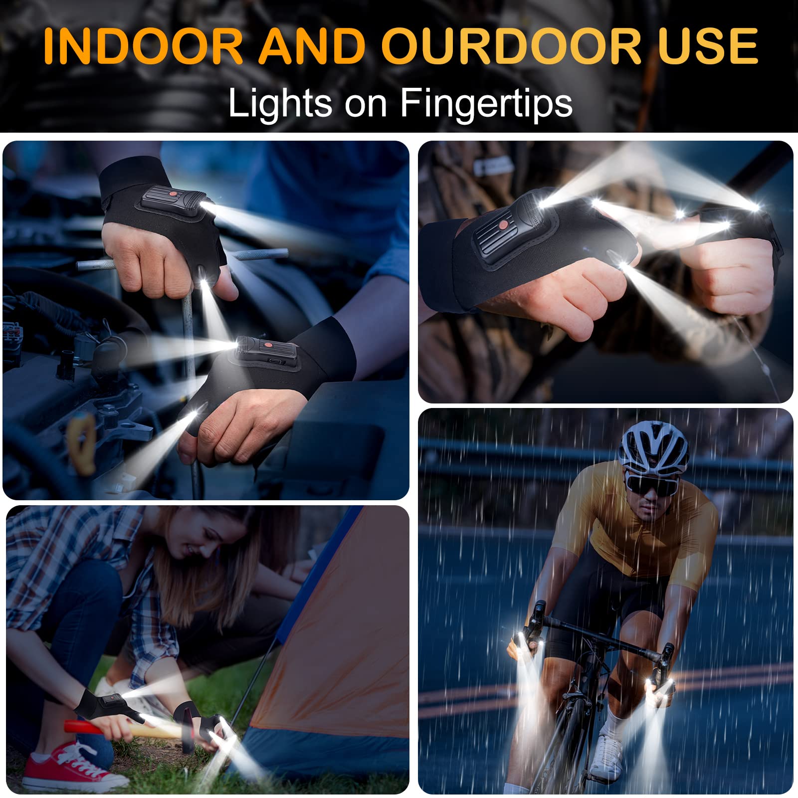 Rechargeable LED Flashlight Gloves for Men - Hands-Free Light for Fishing, Camping, Repairing & Outdoor Activities - Perfect Christmas, Birthday Gifts for Dad, Husband & Teen Boys - Cool Gadgets & Stocking Stuffers