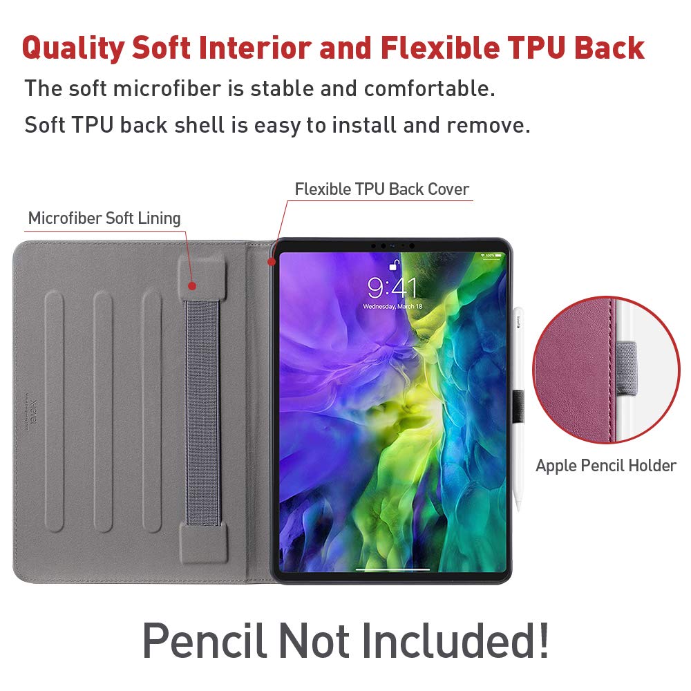 X-level Premium PU Leather iPad Pro 11 Case (2020 & 2018 Models) - Multi-Angle Stand Cover with Auto Wake/Sleep, Card Pocket & Pencil Holder for iPad Pro 11 2nd & 1st Gen - Perfect for Work, Study & Travel