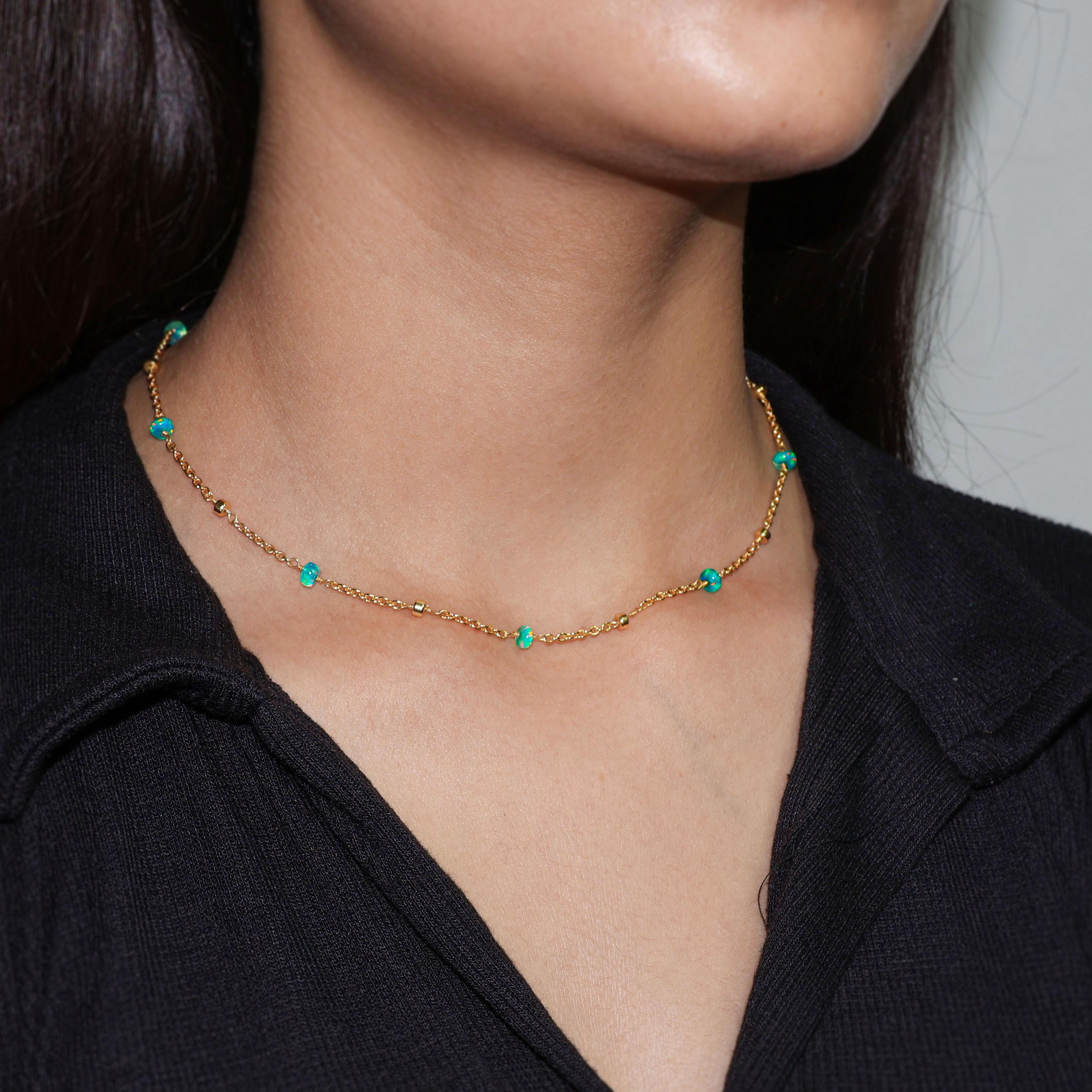 Green Opal Cable Chain Necklace for Women - Elegant Gemstone Jewelry Gift for Birthday, Anniversary & Everyday Wear