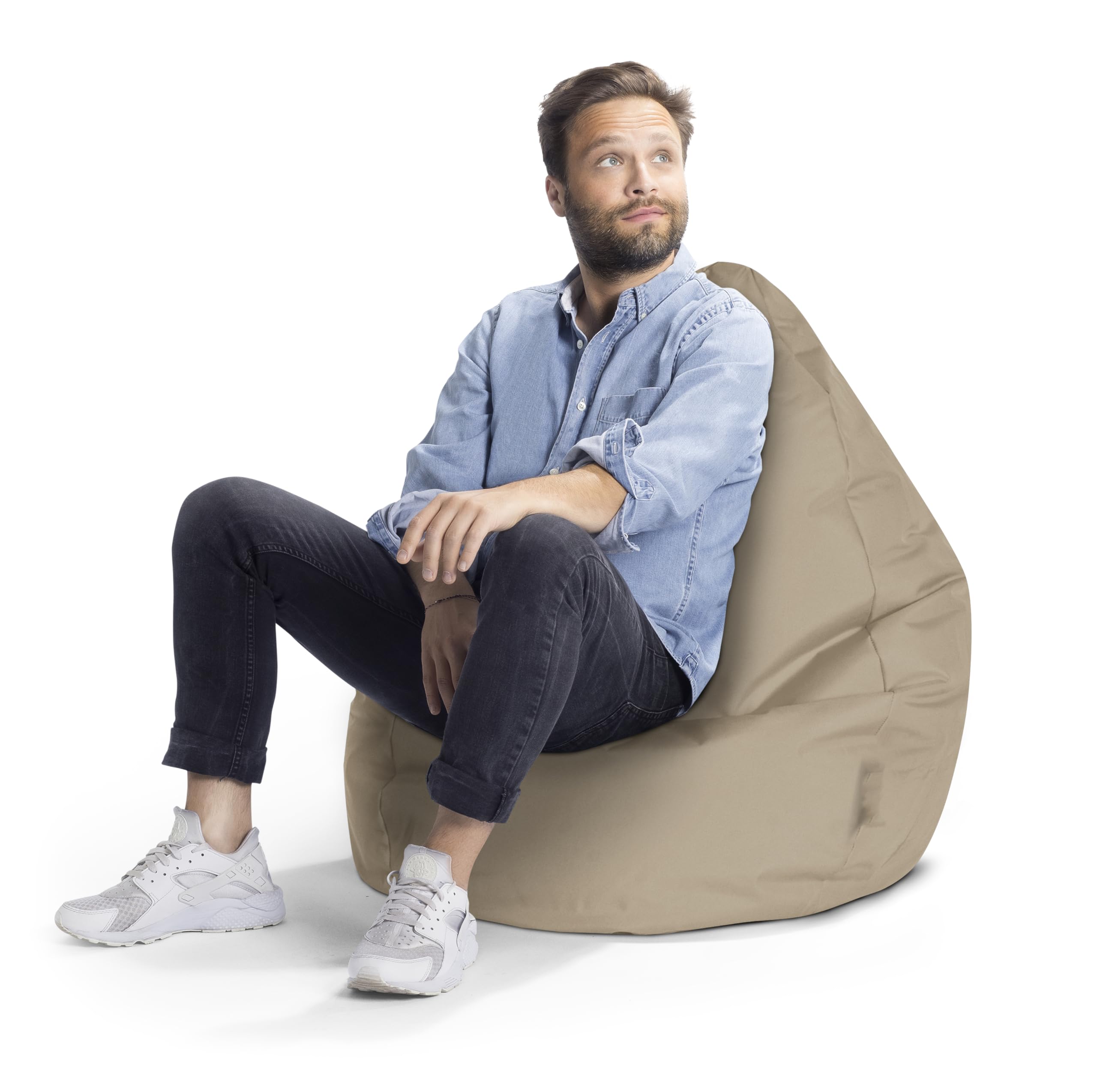 Brava Collection Modern Polyester Plush Bean Bag Chair - Soft & Comfortable Upholstered Lounge Seat in Khaki for Living Room, Bedroom, Dorm & Game Room Relaxation