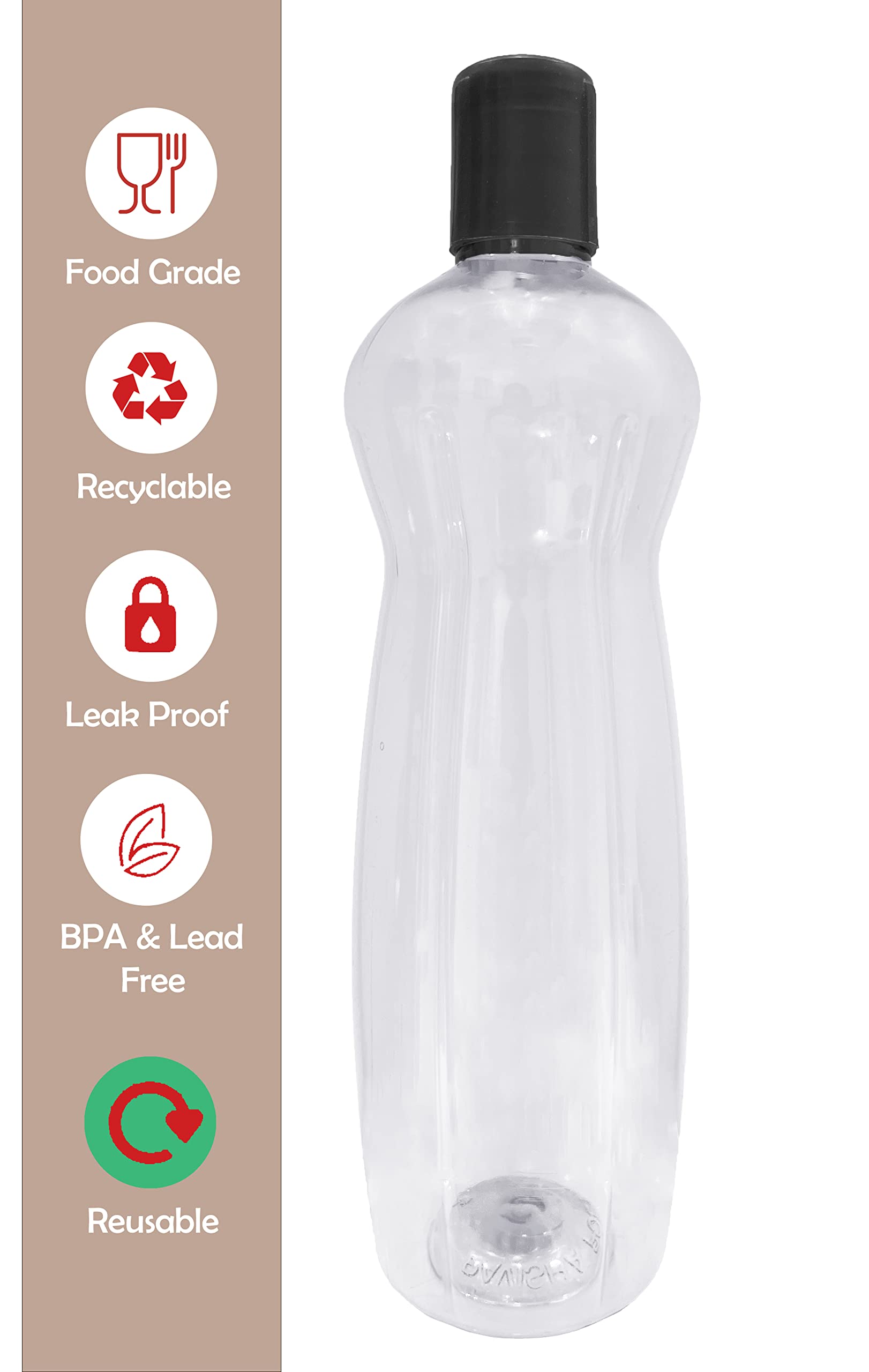 PAVISHA 6-Pack Premium 1 Liter Water Bottles - BPA Free, Leak Proof, Durable for Gym, Office, Travel & Outdoor Activities - Grey Reusable Sports Bottles for Hydration at Work, School or Fitness