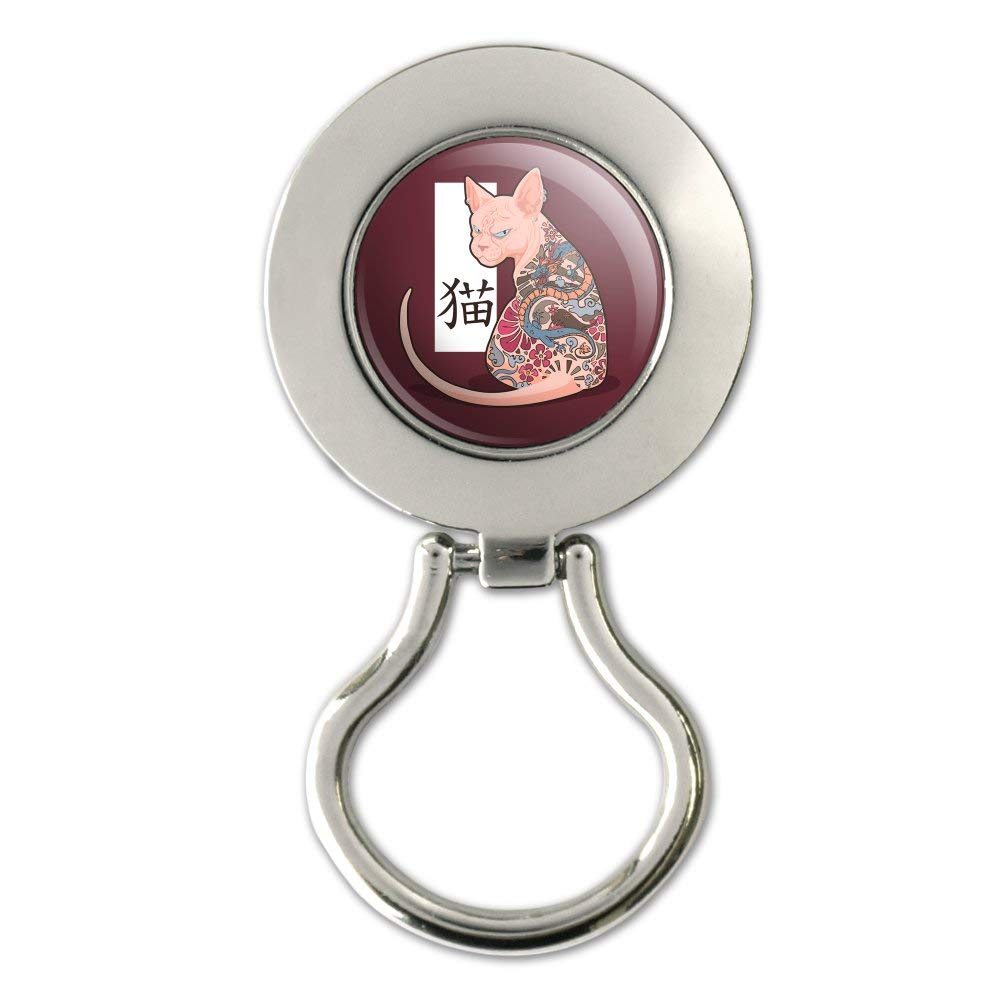 Grumpy Sphynx Cat with Dragon Tattoo Magnetic Metal Eyeglass & ID Badge Holder - Perfect for Office, School, and Pet Lovers Accessories