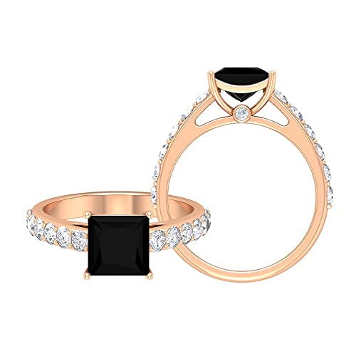 2.75 CT Lab-Created Black Diamond & Moissanite Ring | 7mm Princess Cut Solitaire Engagement Ring | 14K Solid Gold Wedding Band with Side Stones | Perfect for Proposals, Anniversaries & Special Occasions